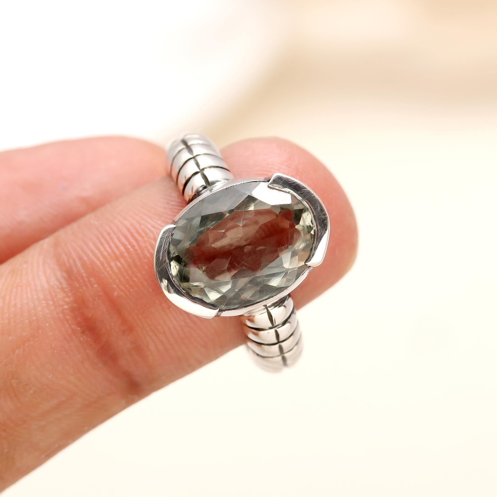 925 Silver Oval Green Amethyst Ring