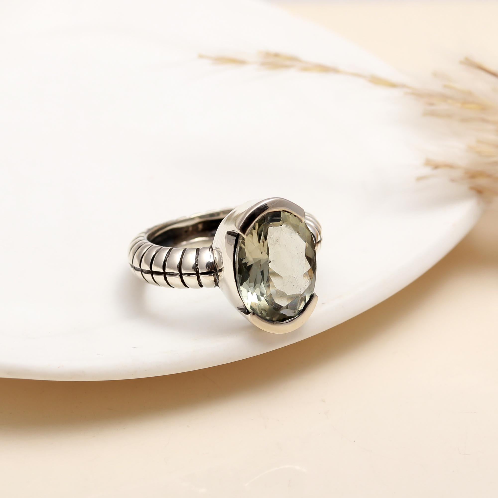 925 Silver Oval Green Amethyst Ring