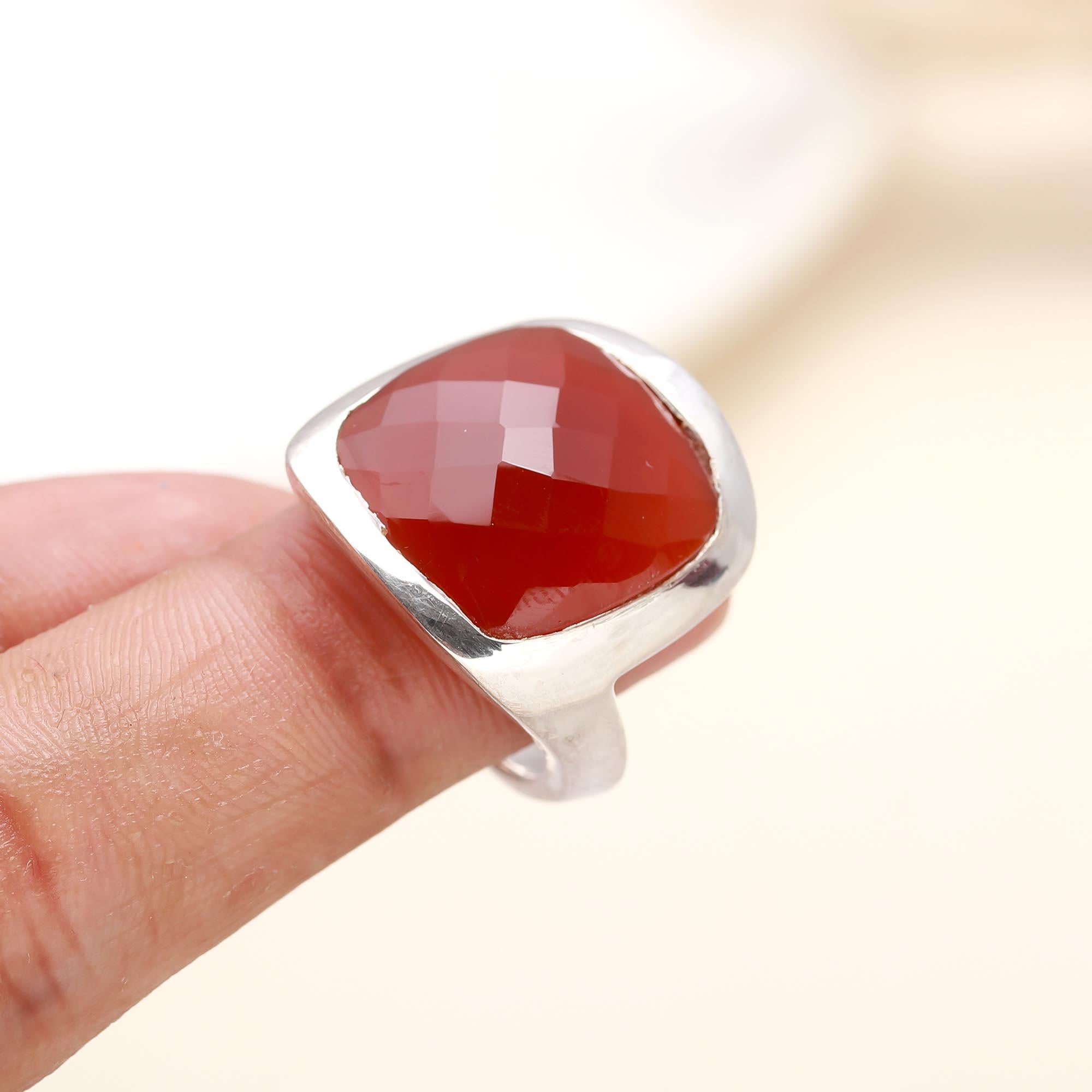 925 Silver Red Carnelian Ring