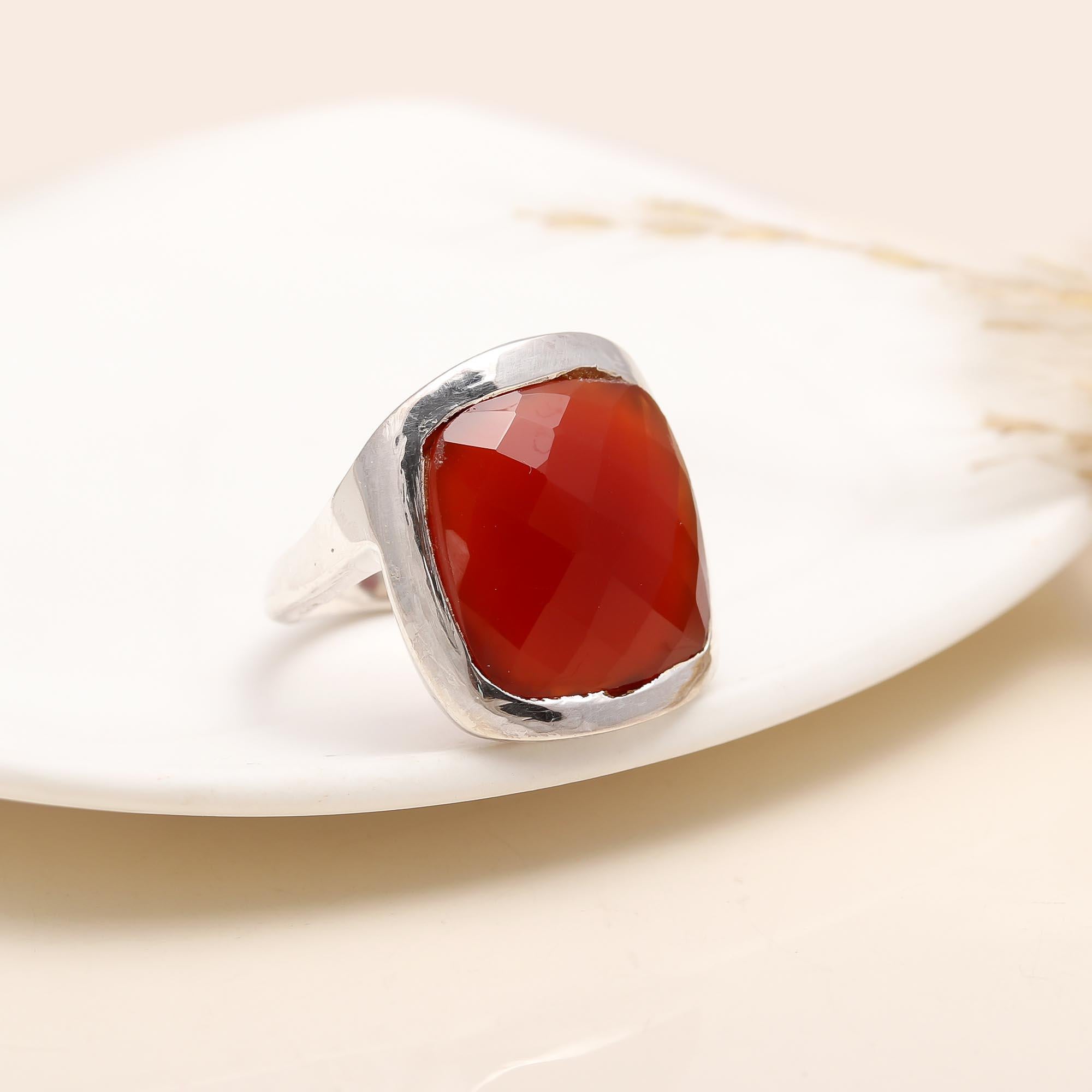 925 Silver Red Carnelian Ring