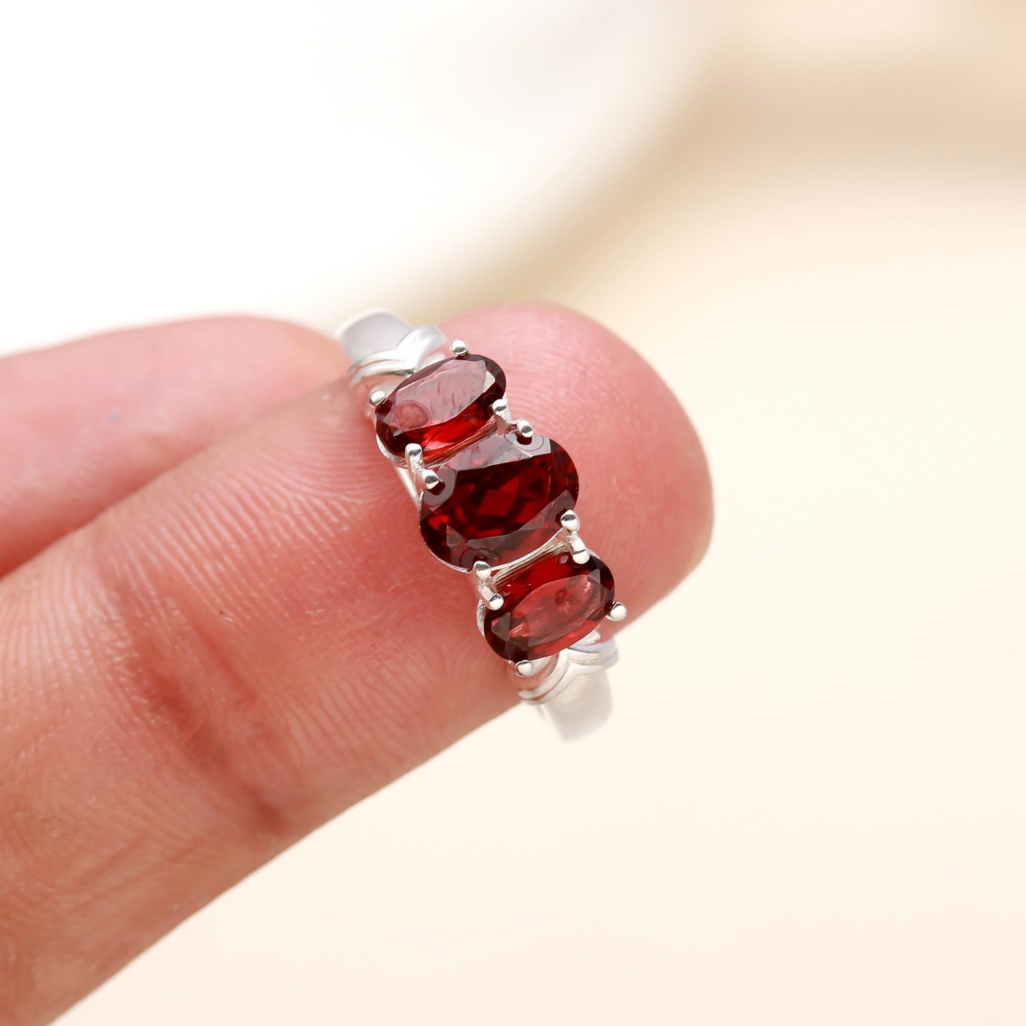 925 Silver Three Garnet Ring