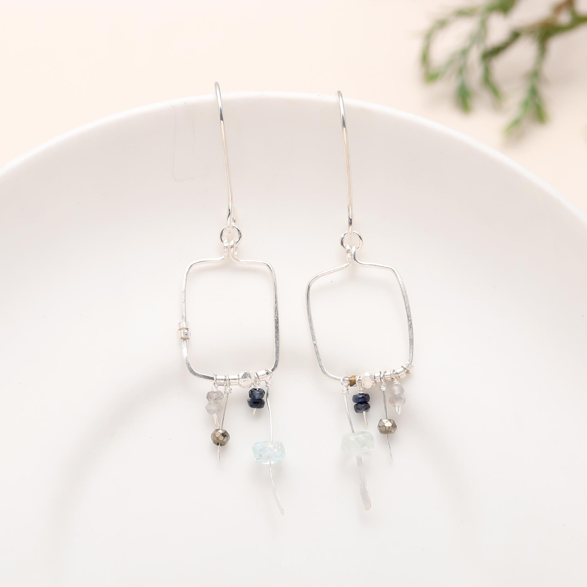 Sterling Silver Aquamarine & Kyanite Bead Earrings  925