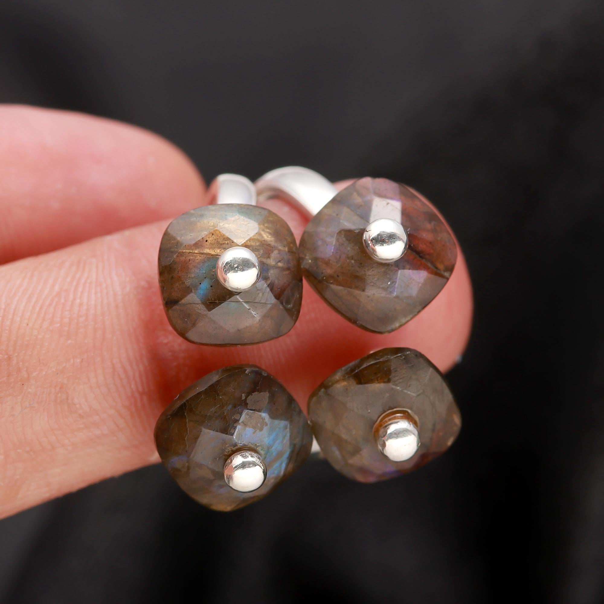 Sterling silver statement ring with multiple labradorite beads