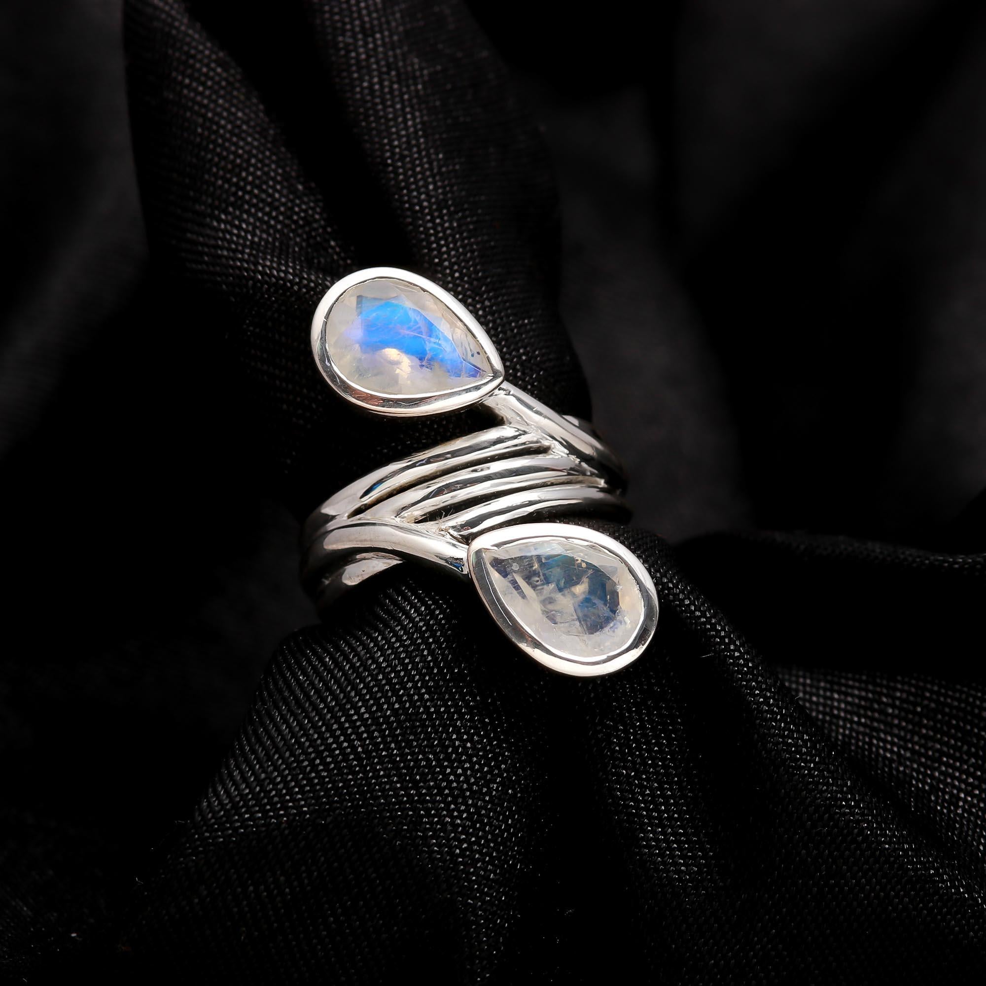 Rainbow moonstone wrap-style ring for gifting