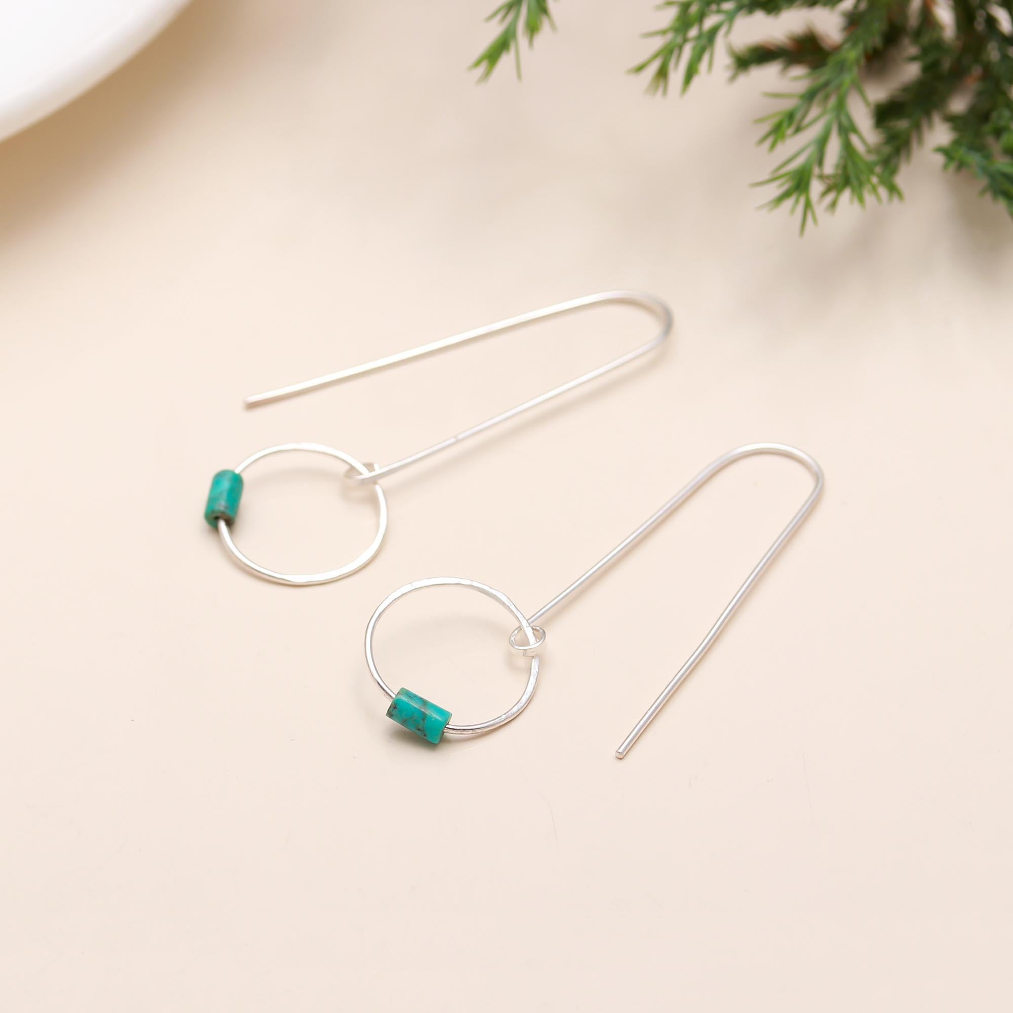 925 Sterling Silver Natural Turquoise Dangle Earrings