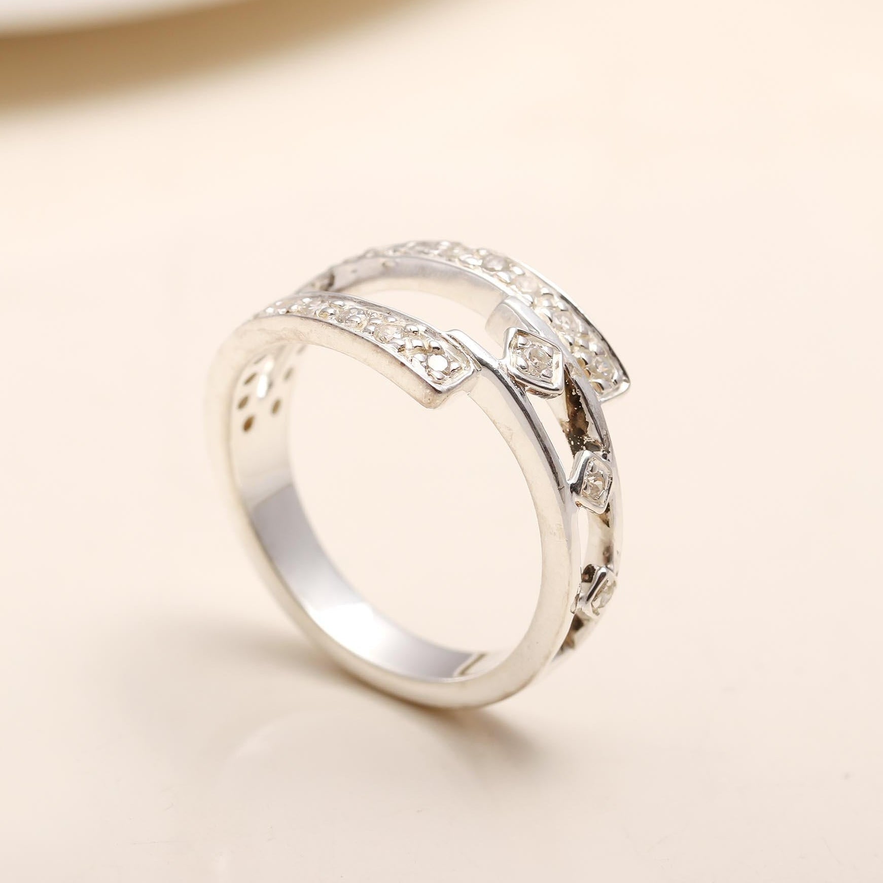 Double band CZ sterling silver ring