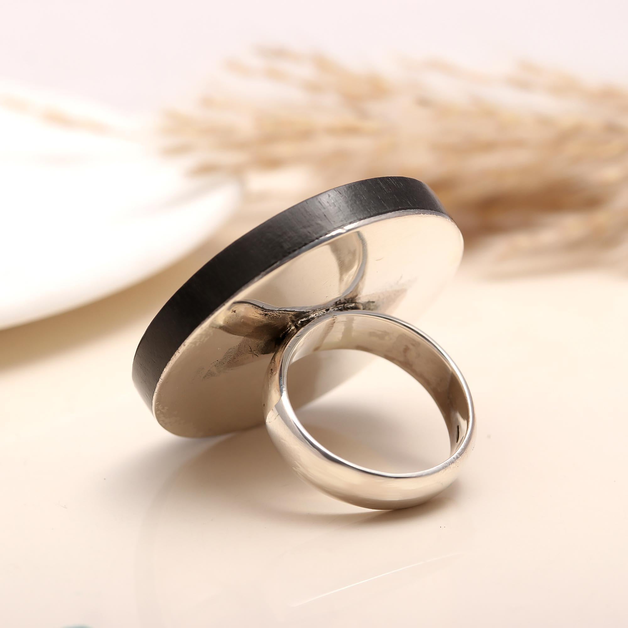 black disc cocktail ring for women