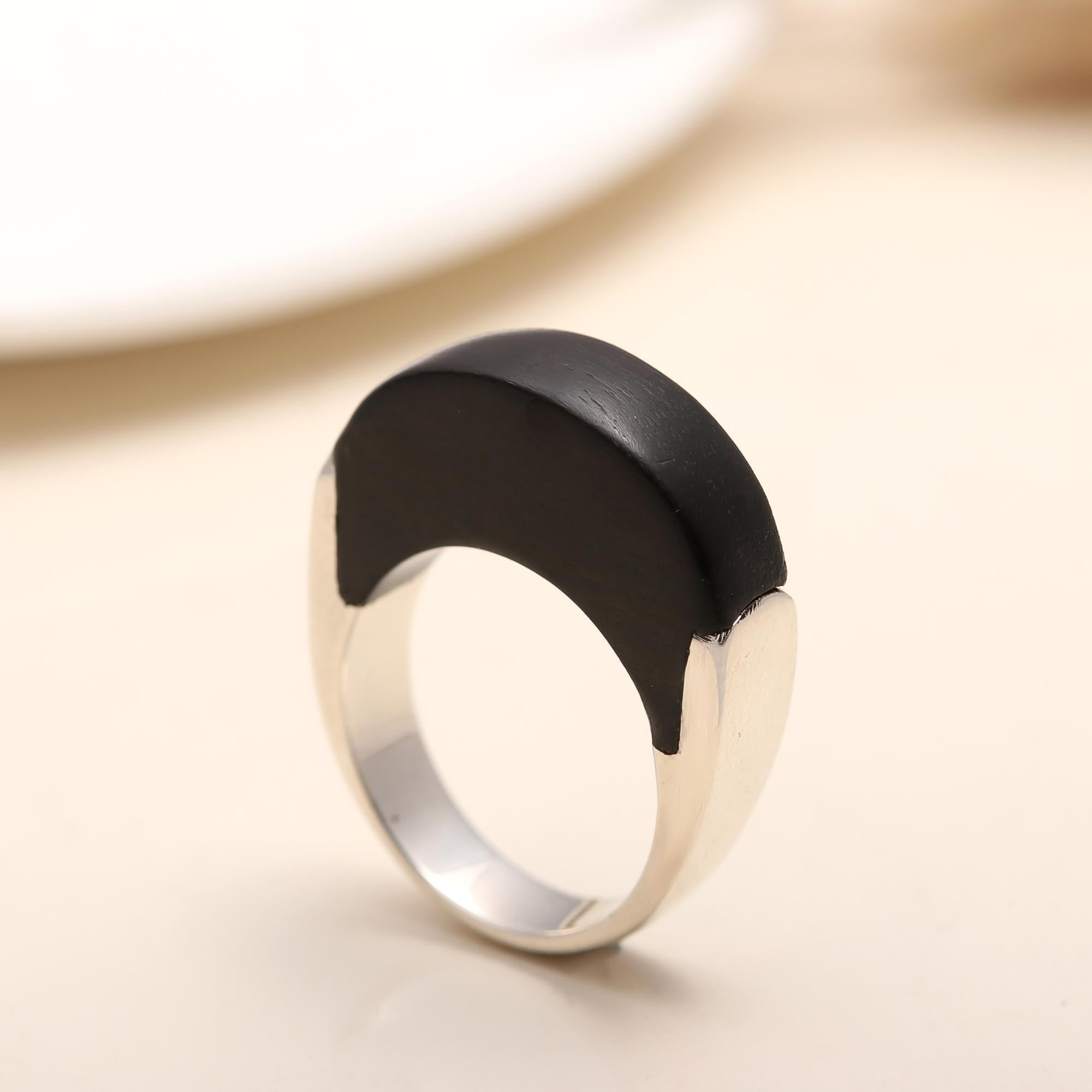 925 silver black half dome minimalist ring