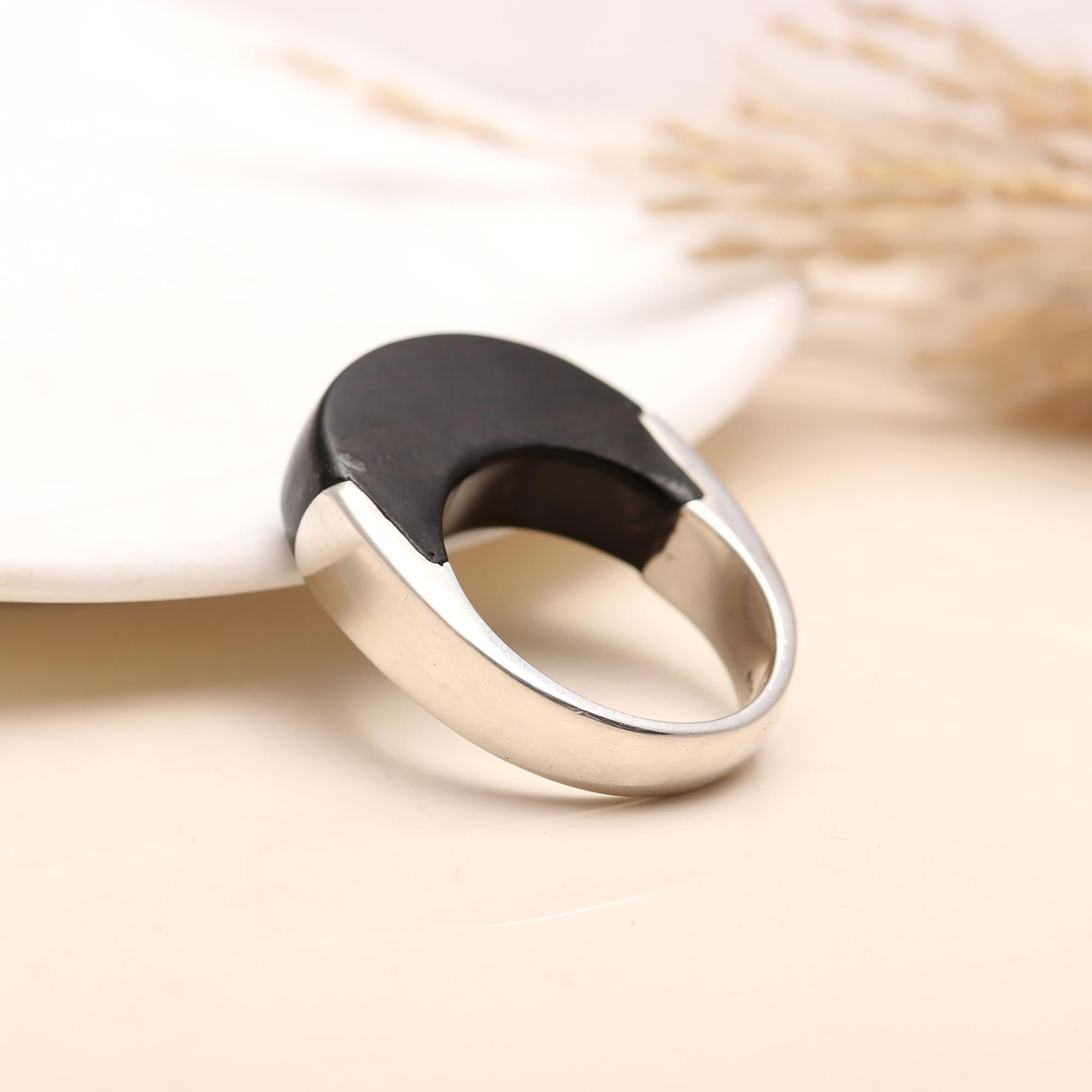 925 Silver Black Half Dome Minimalist Ring front view