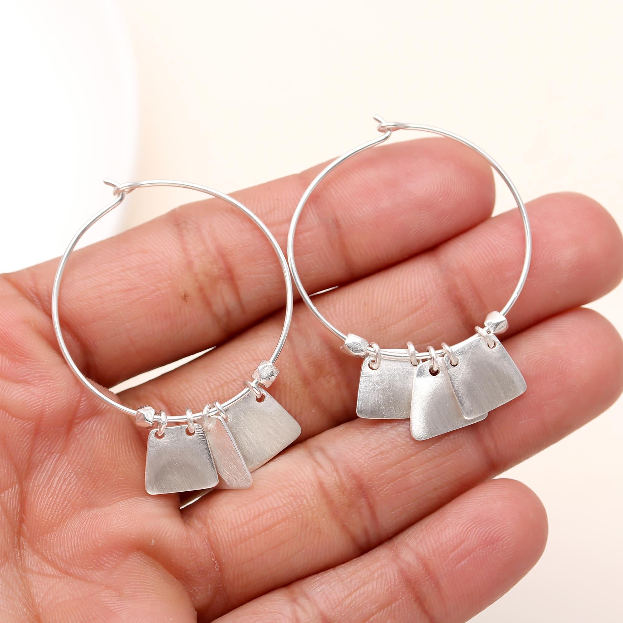 925 Sterling Silver Plain Designer Hoop Earrings