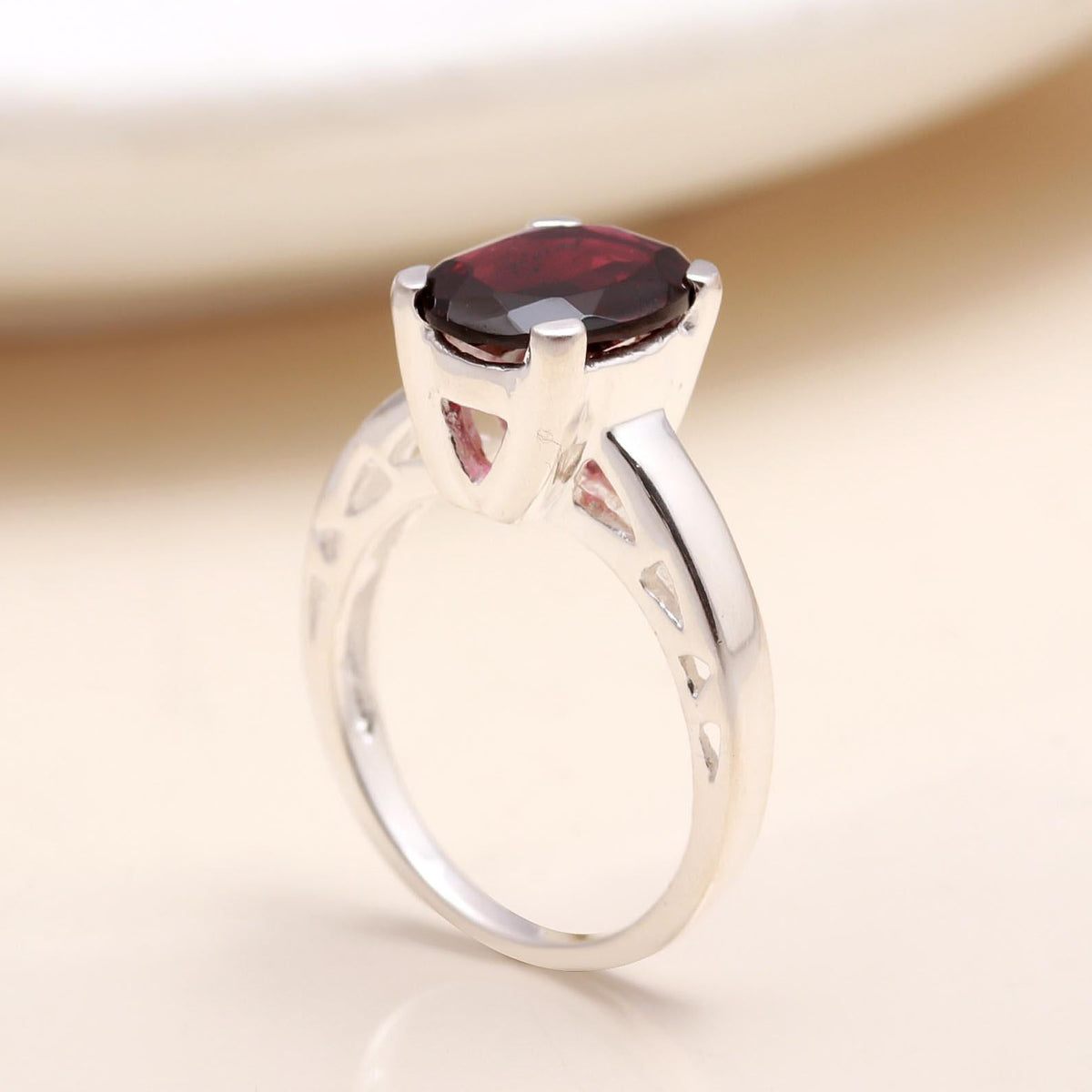 Handmade sterling silver garnet solitaire ring
