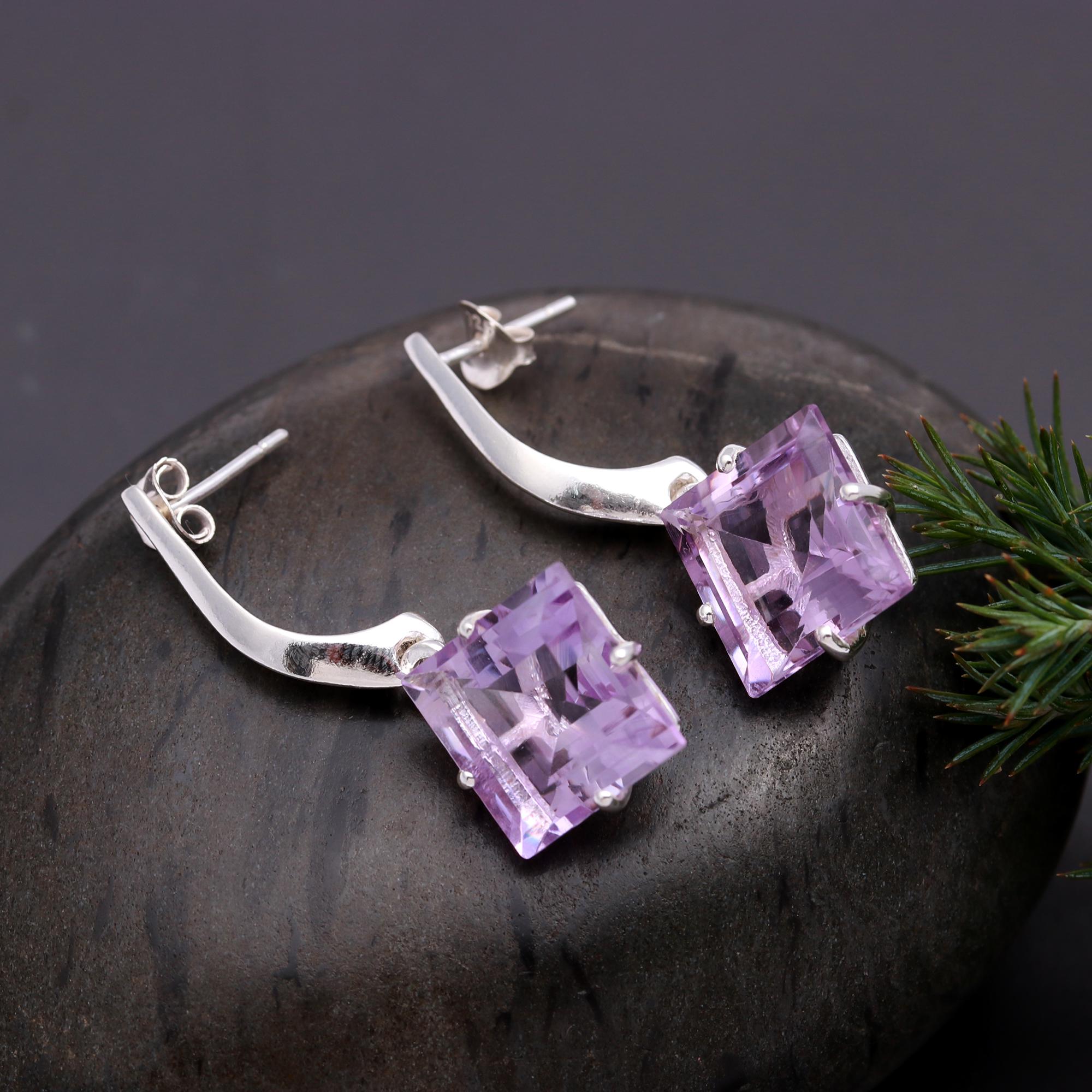 925 Silver Amethyst Drop Earrings