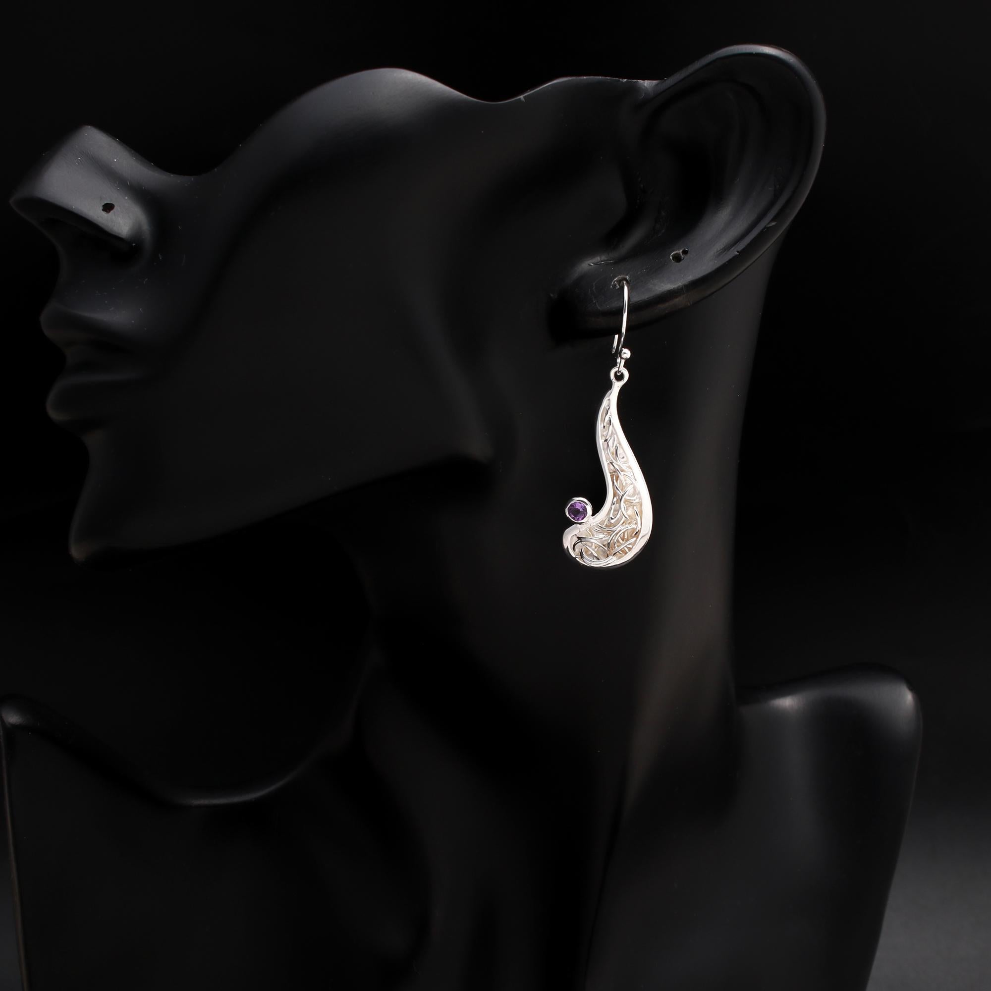 925 Silver Amethyst Paisley Dangle Earrings