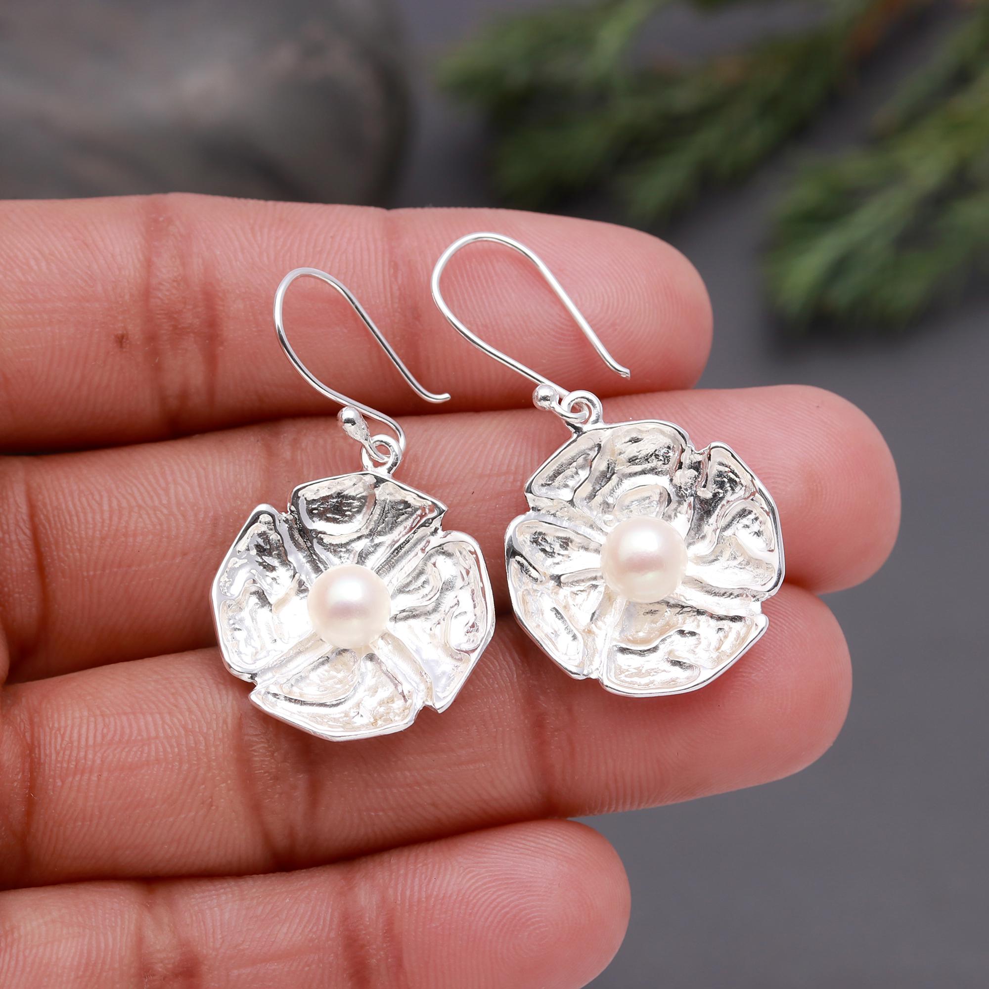 925 Silver Freshwater Pearl Dangle Earrings