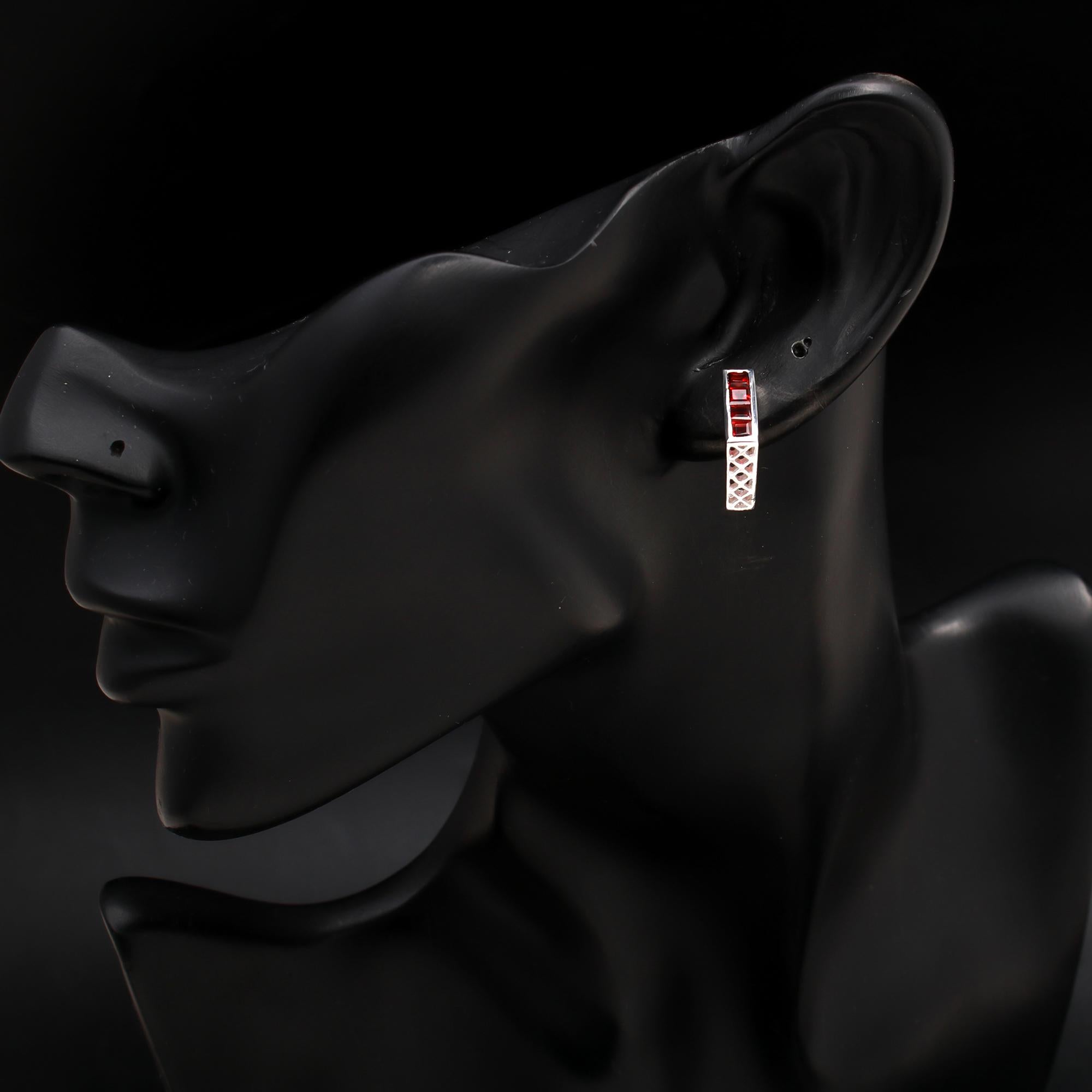 925 Silver Garnet Bar Stud Earrings