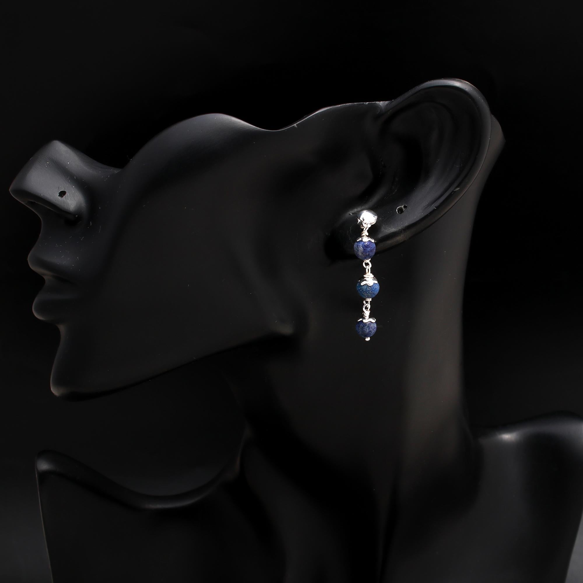925 Silver Lapis Lazuli Beaded Drop Earrings