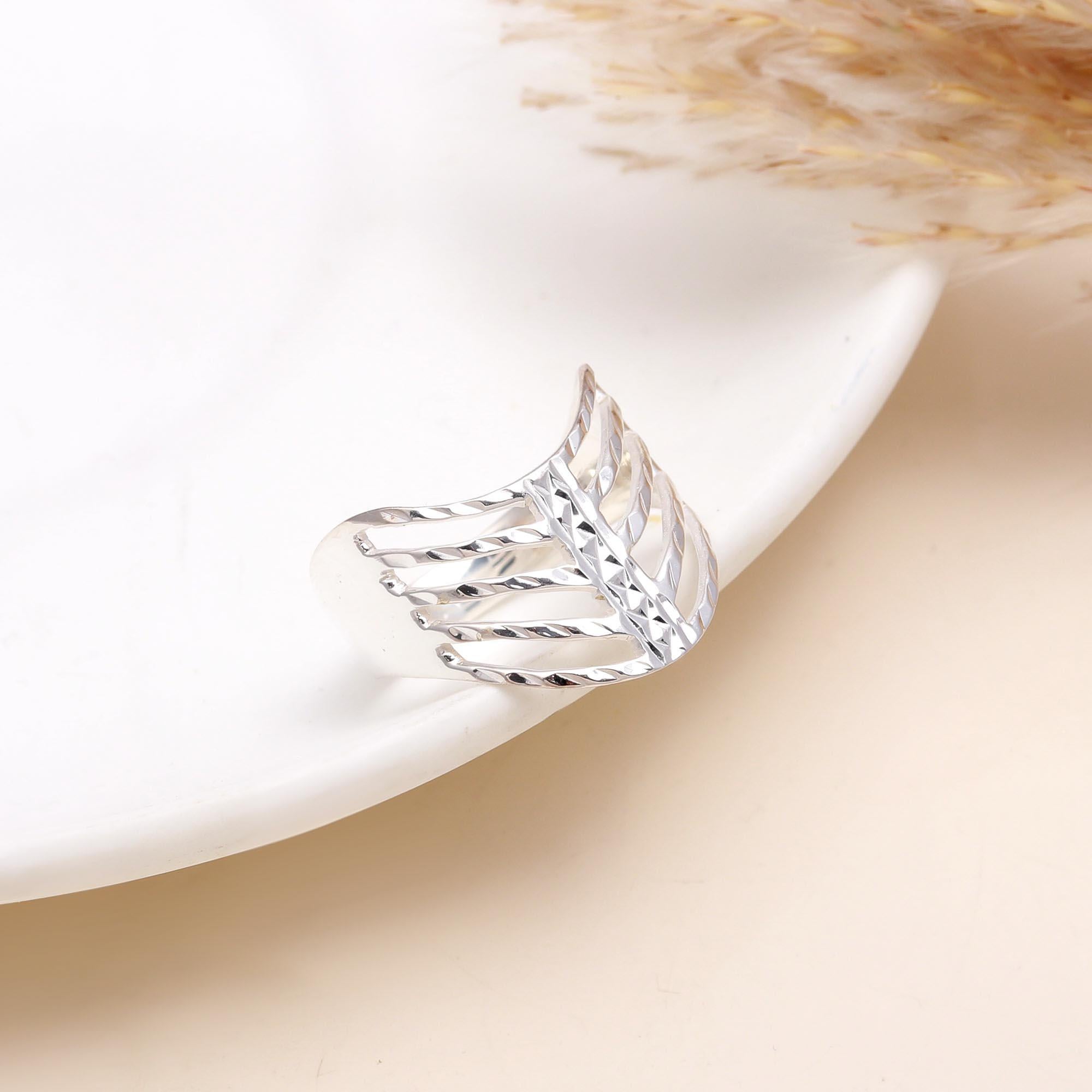 925 Silver Textured Openwork Statement Ring front view