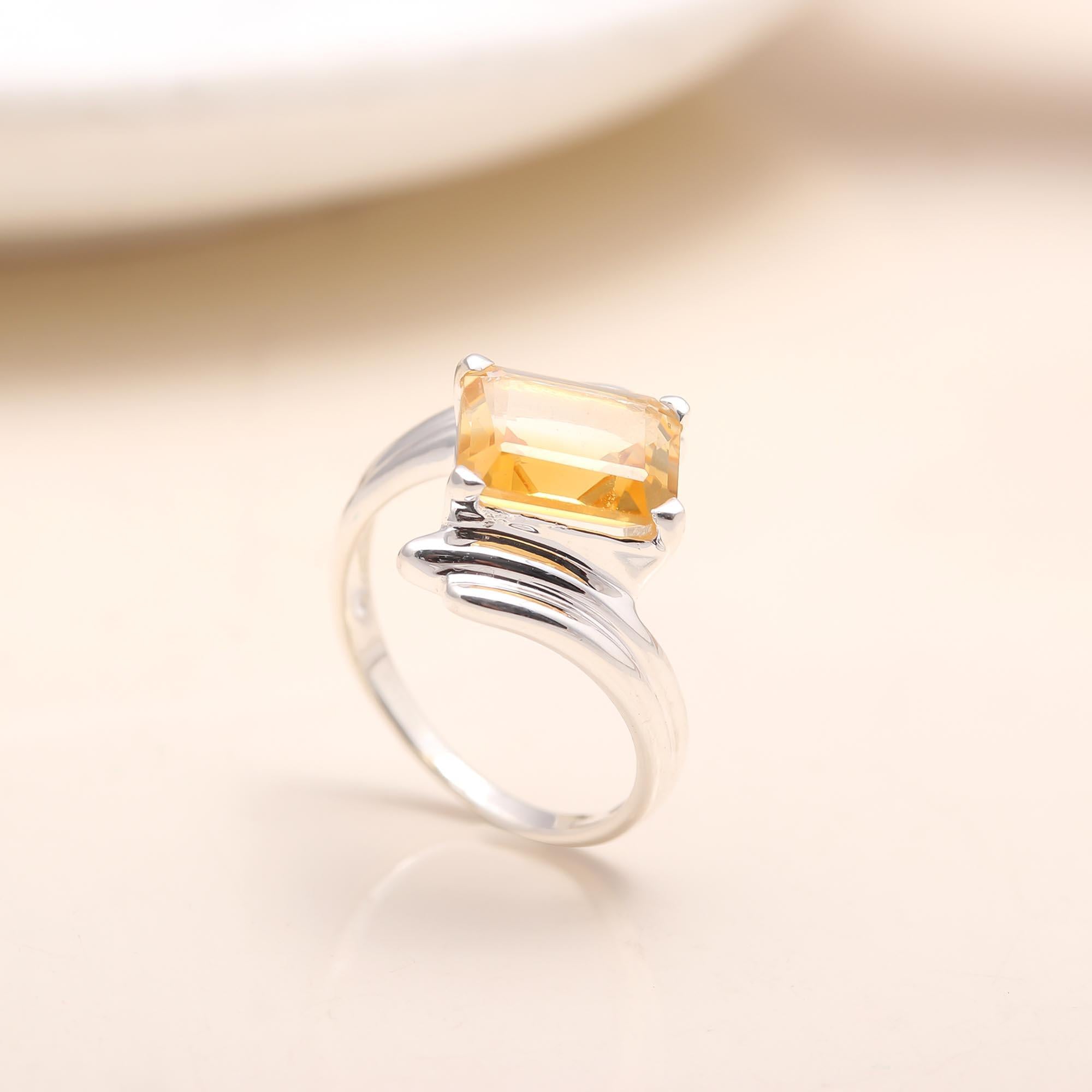Handmade citrine solitaire sterling silver ring