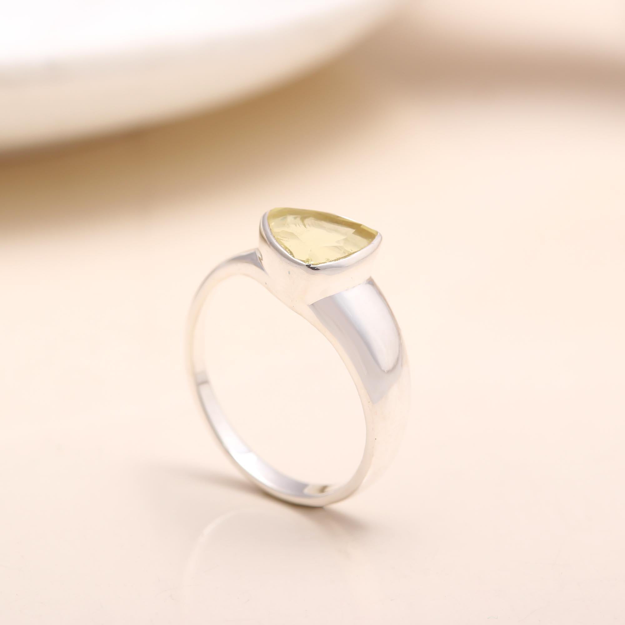 Handmade lemon quartz sterling silver ring