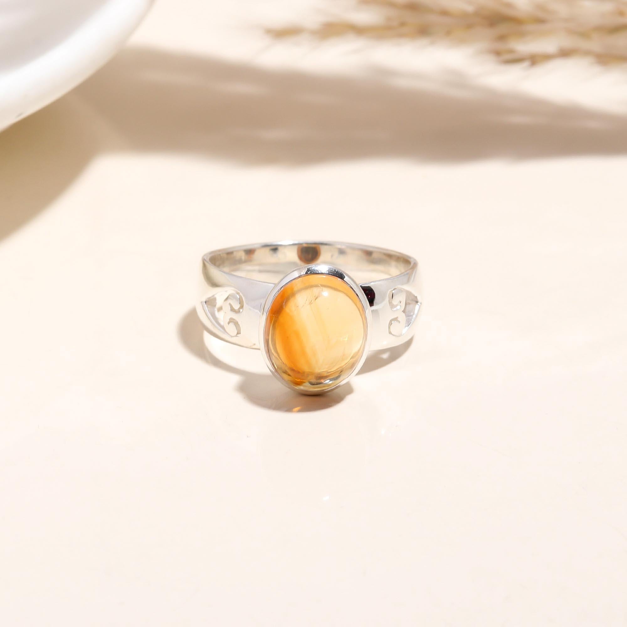 Handcrafted Amber Sterling Silver Ring