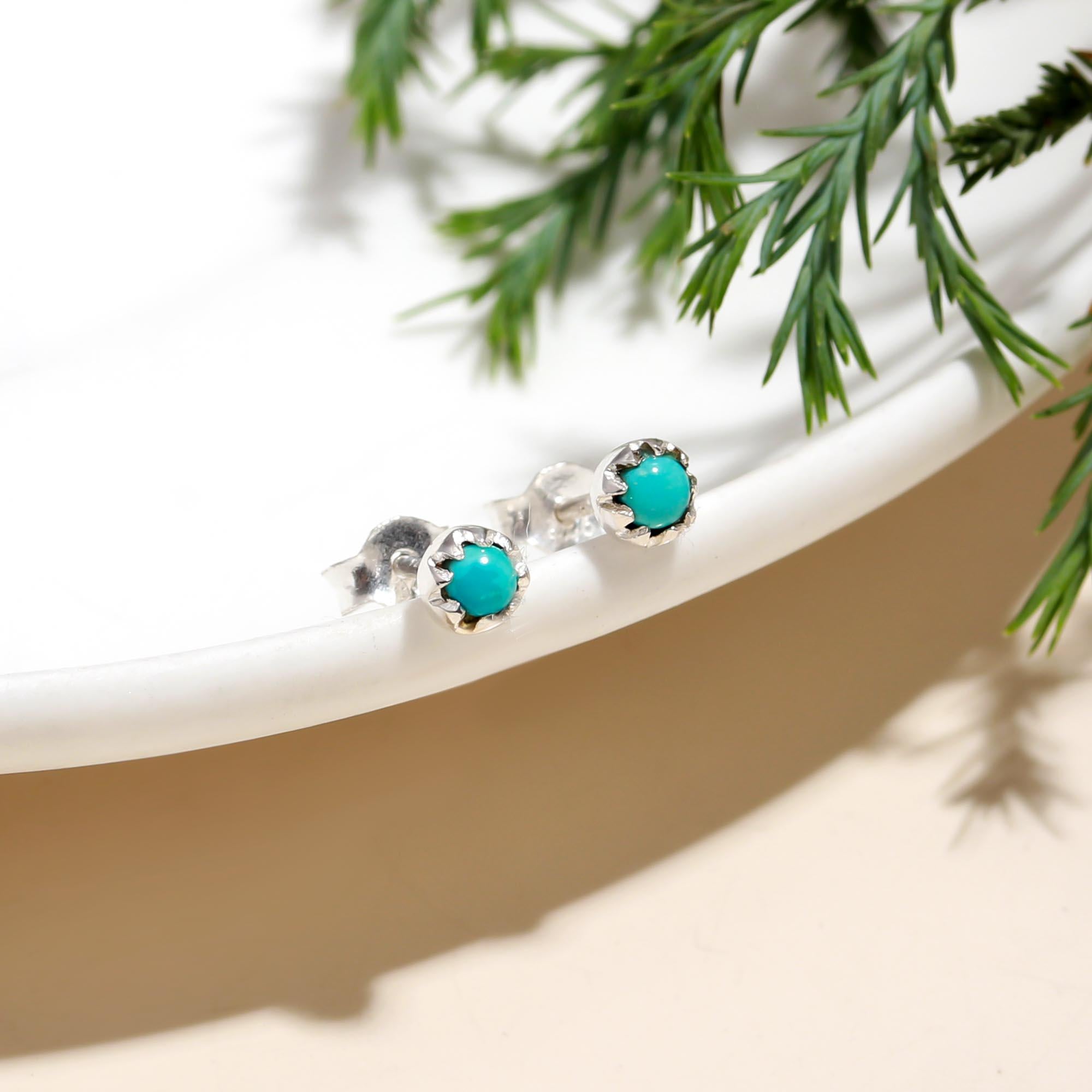 925 Sterling Silver Boho Turquoise Stud Earrings Pushback