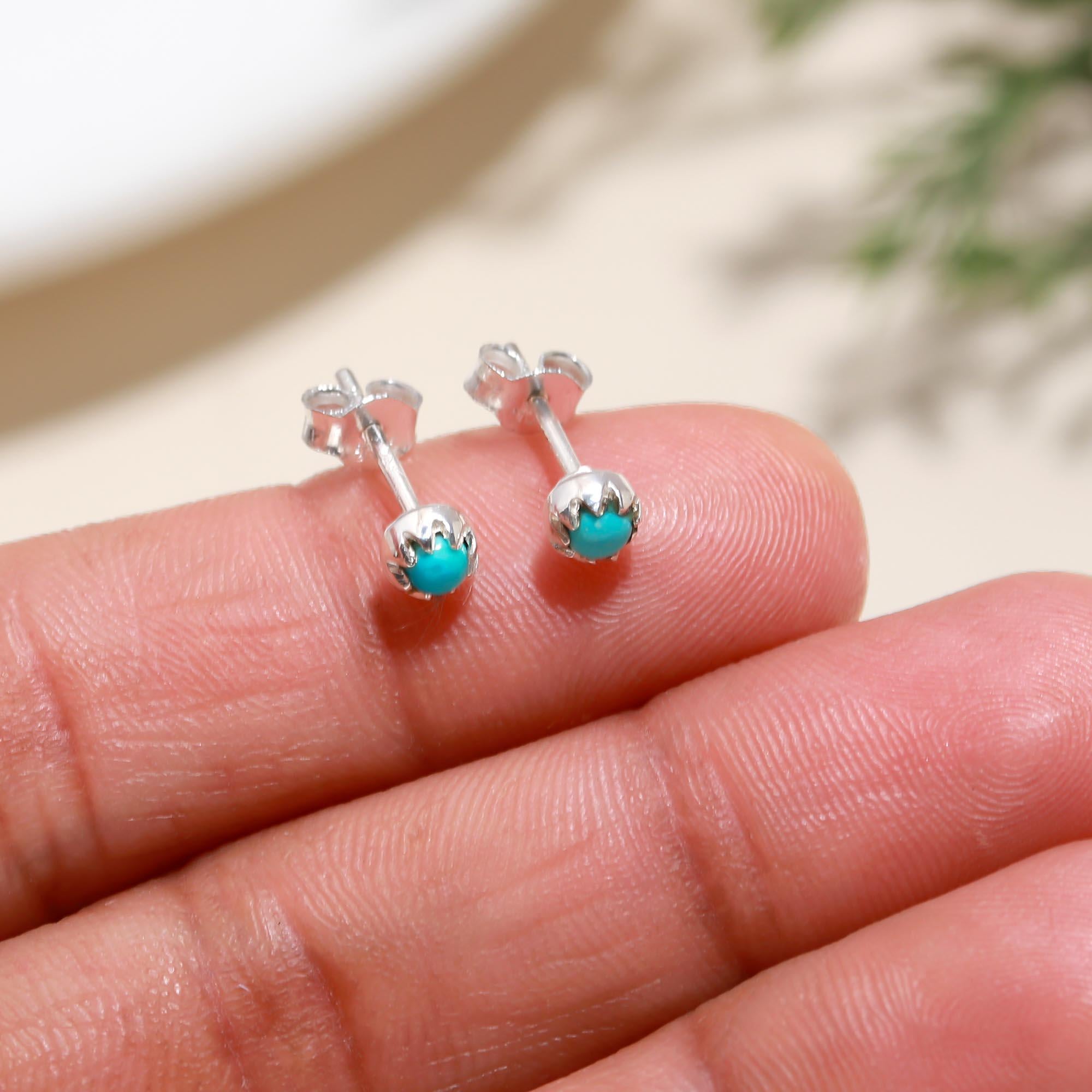 925 Sterling Silver Boho Turquoise Stud Earrings Pushback