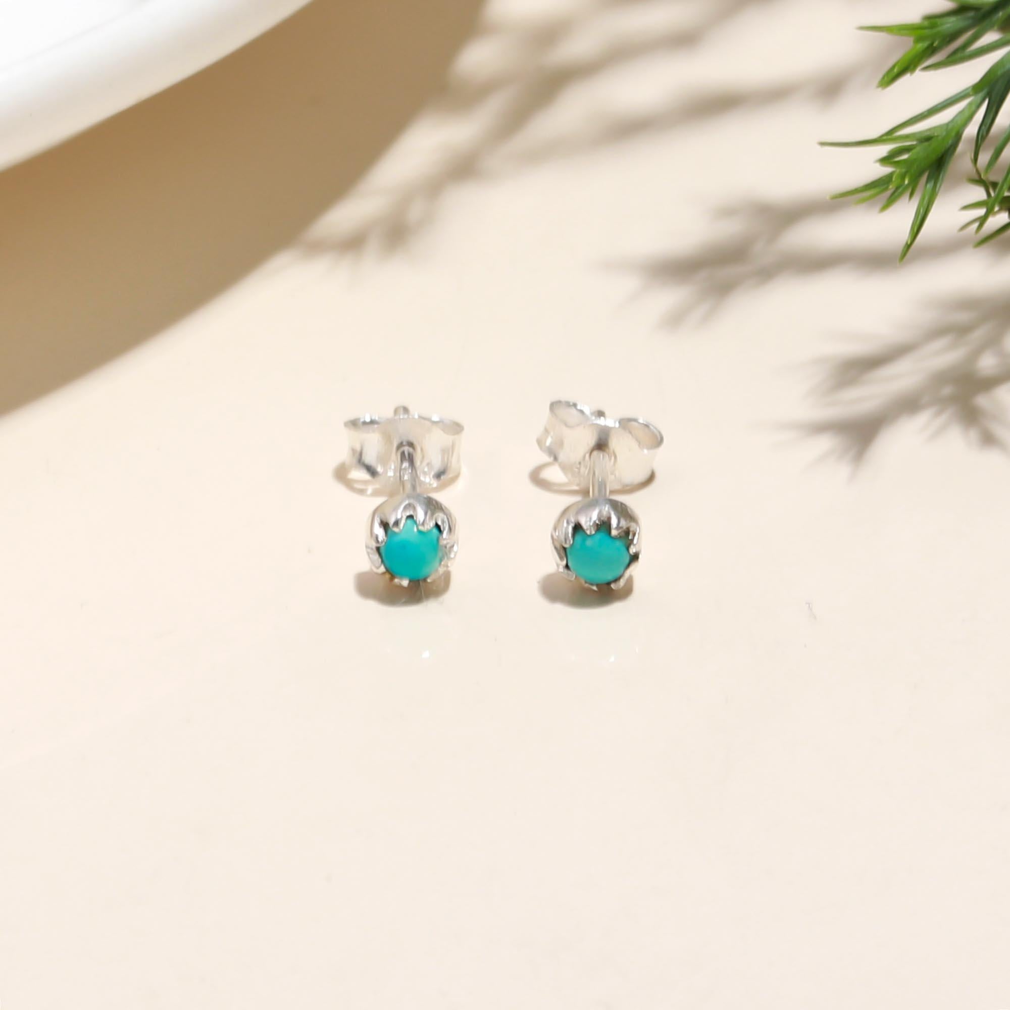 925 Sterling Silver Boho Turquoise Stud Earrings Pushback