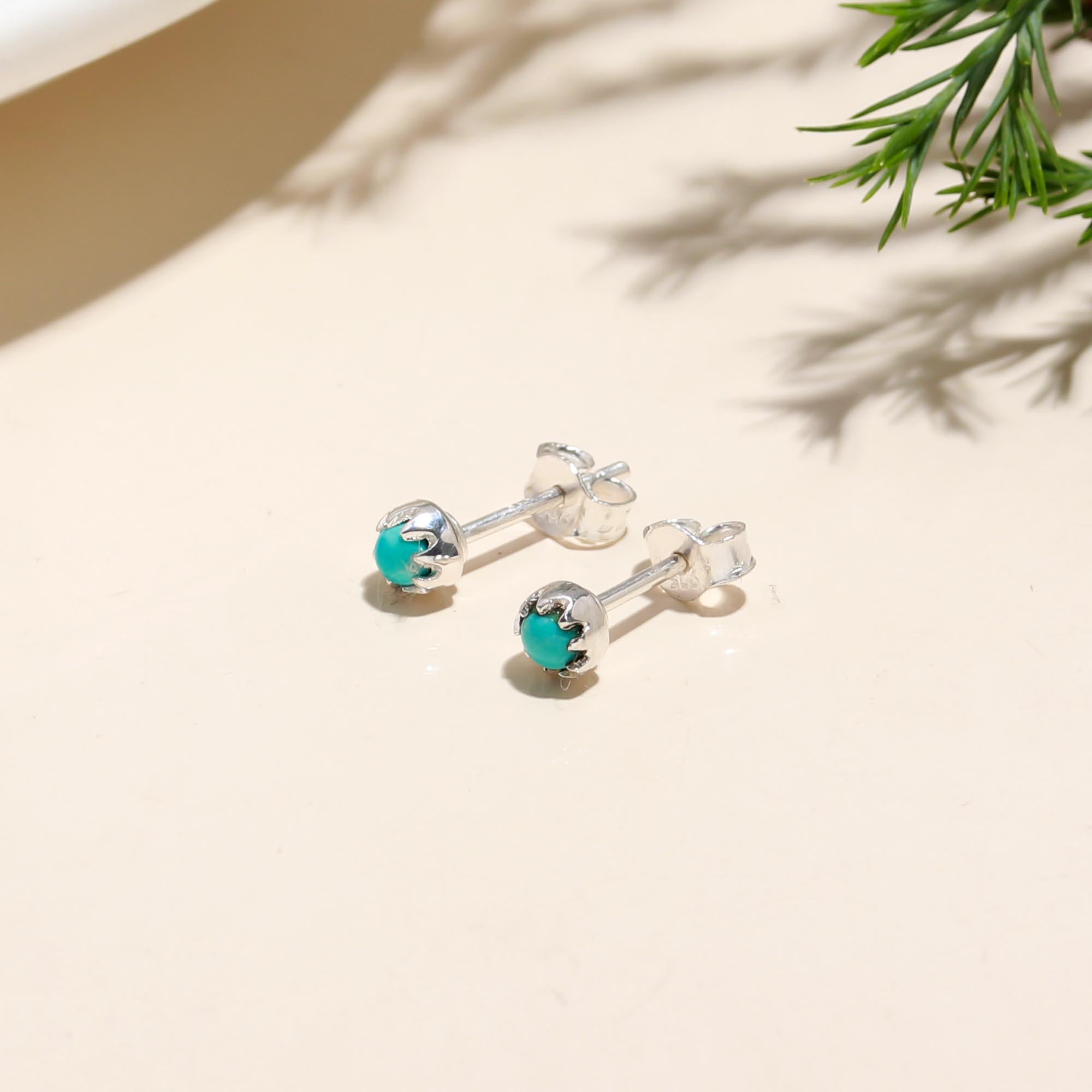 925 Sterling Silver Boho Turquoise Stud Earrings Pushback