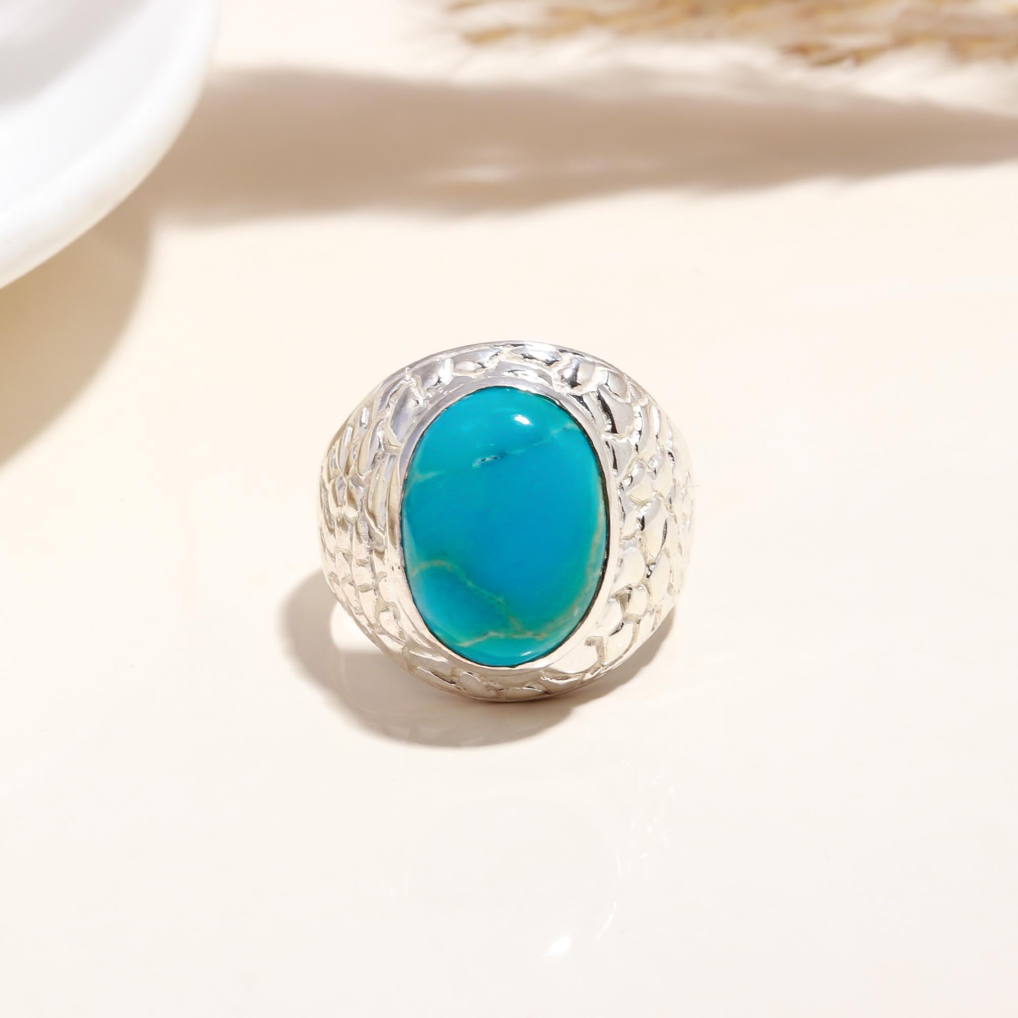 The Azure Terrain: Turquoise Textured Silver Ring