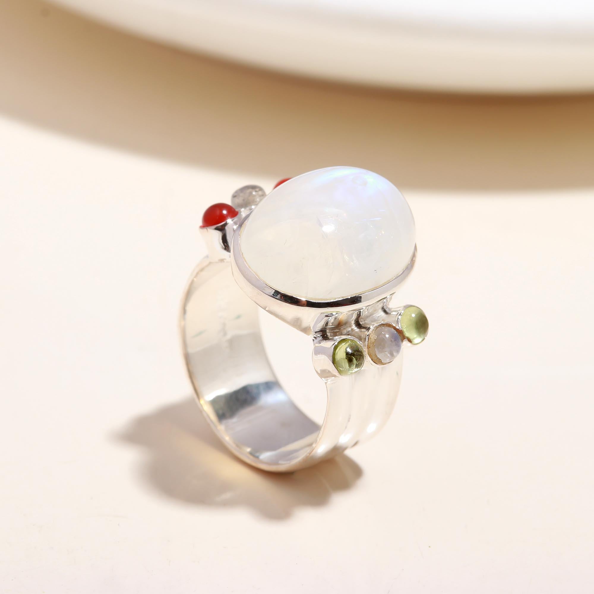 The Lunar Scroll: Grey Moonstone & Silver Filigree Ring