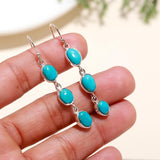 Solid 925 Silver Boho Turquoise Dangle Earrings