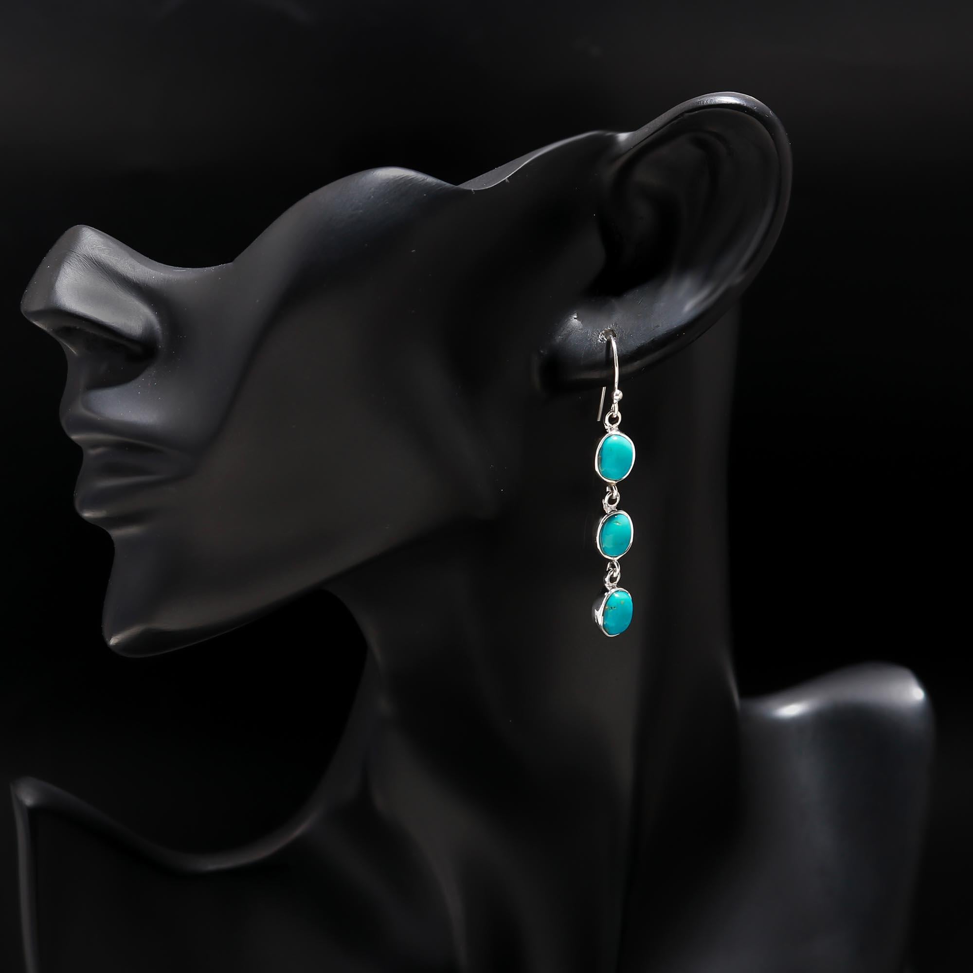 Solid 925 Silver Boho Turquoise Dangle Earrings