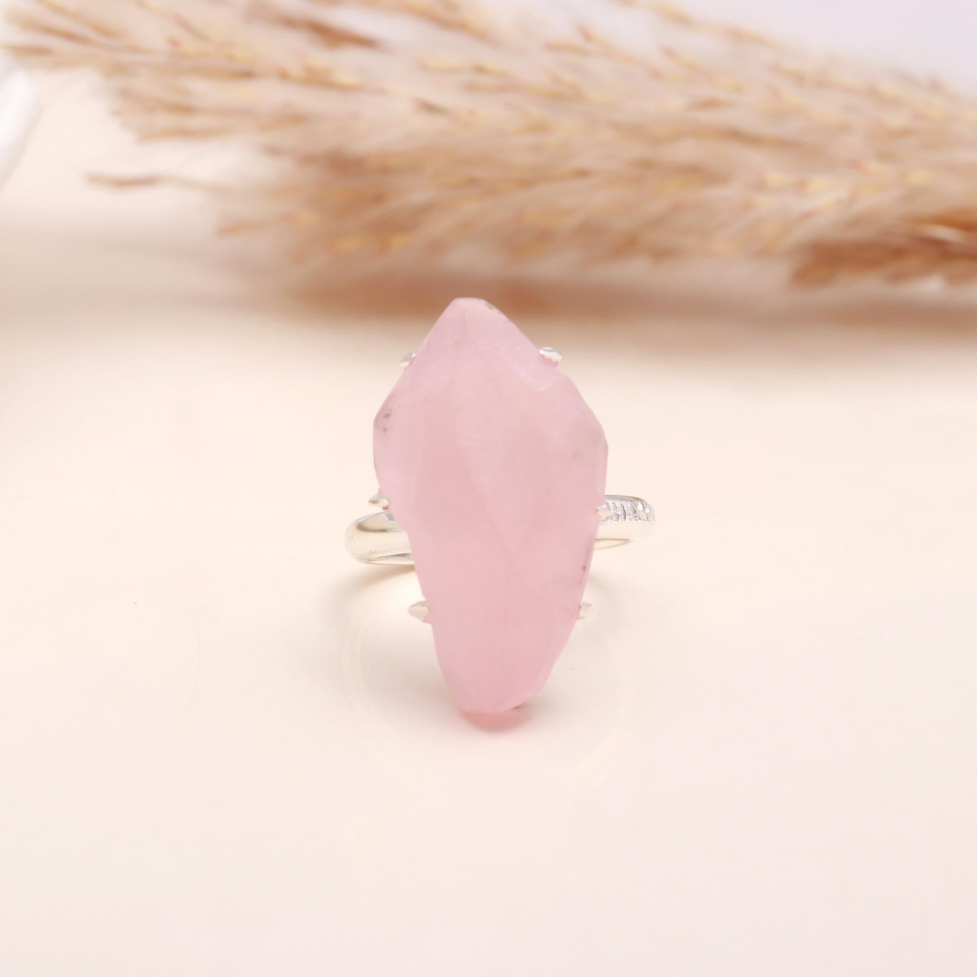 The Healing Stone: Raw Rose Quartz Prong Ring