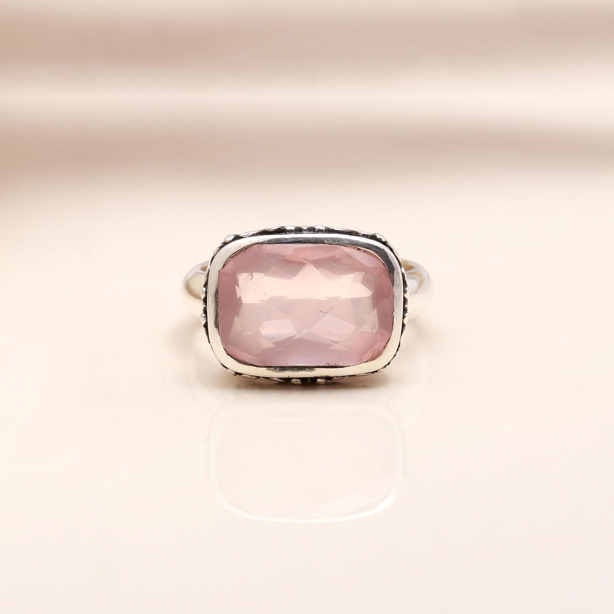 The Victorian Pink: Rose Quartz Rectangle Ring
