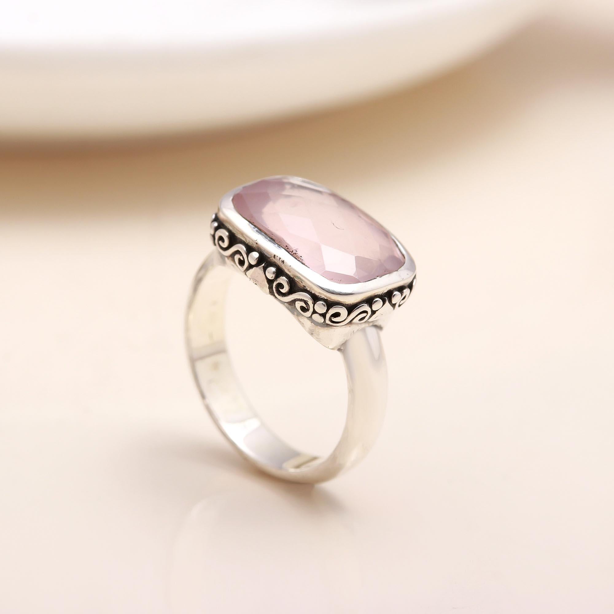 The Victorian Pink: Rose Quartz Rectangle Ring