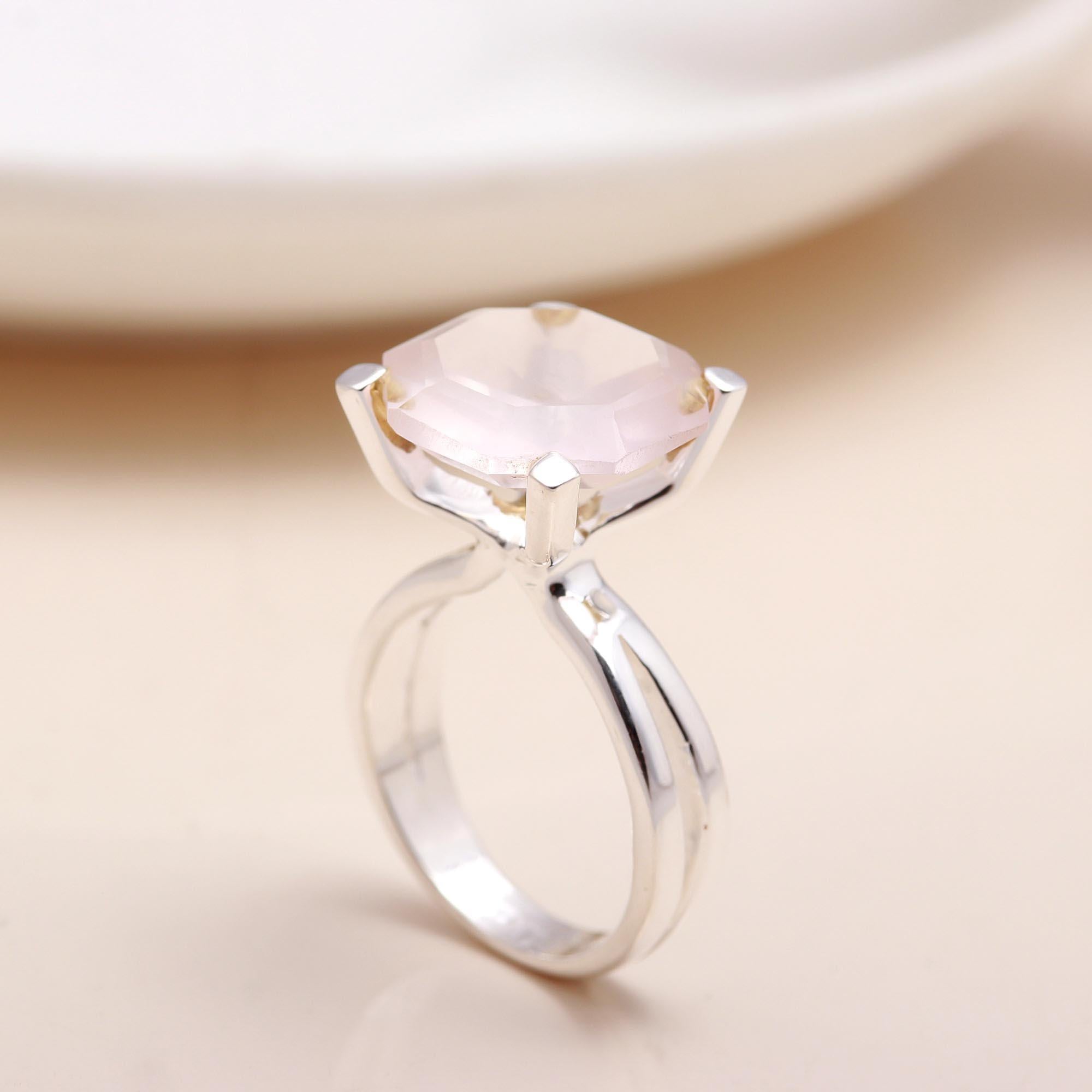 The Pink Octagon: High-Set Rose Quartz Ring
