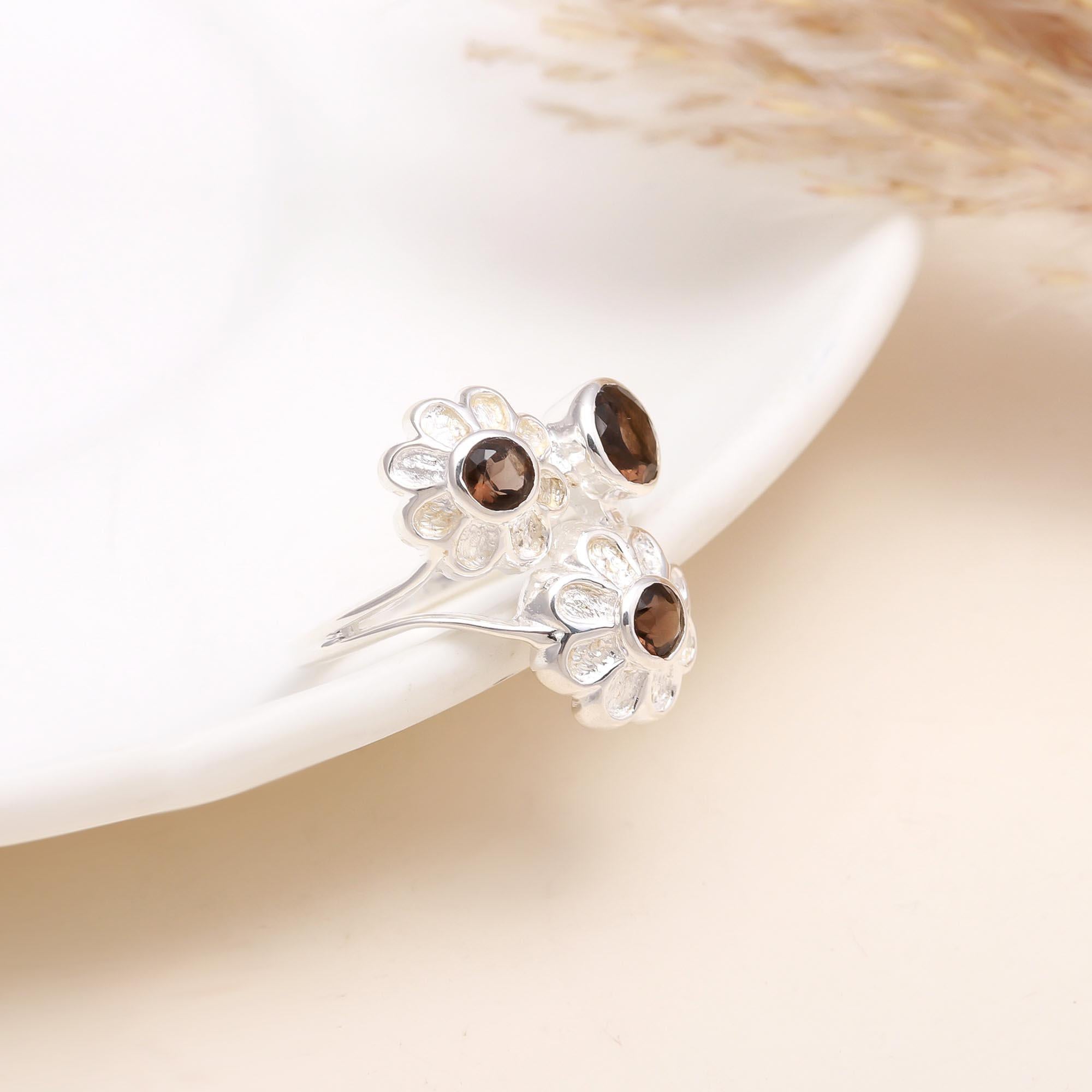 The Earthy Bloom: Smoky Quartz Flower Trio