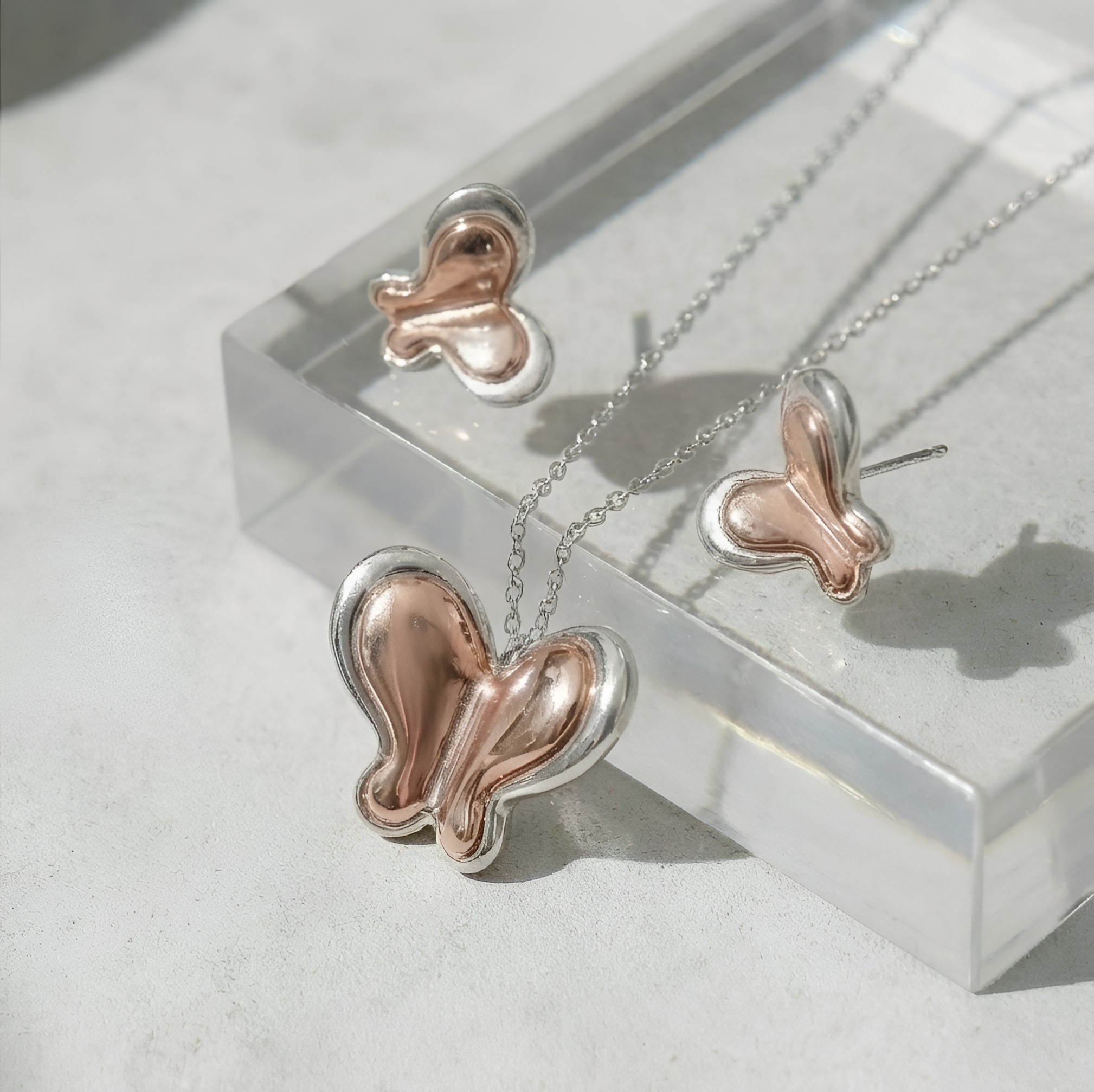 The Whimsical Butterfly: Two-Tone Necklace & Earrings Gift Set