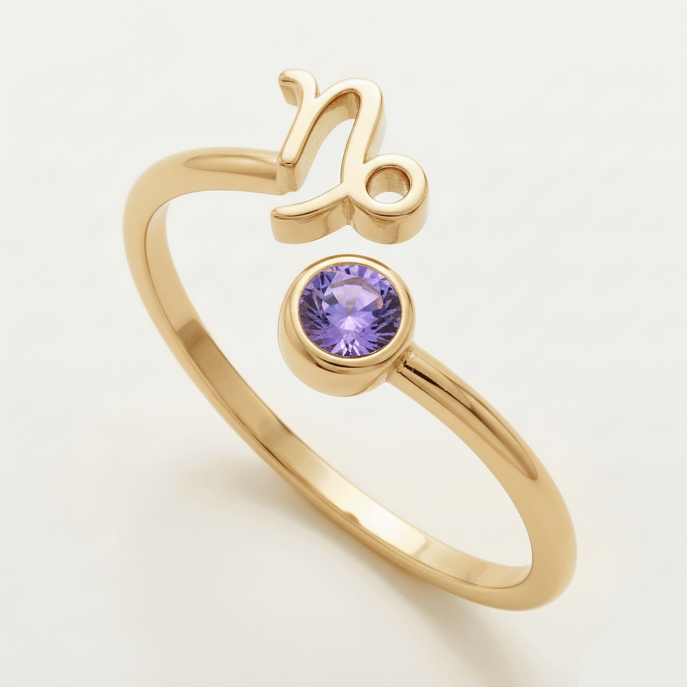 The Celestial Sign: Zodiac Birthstone Open Ring