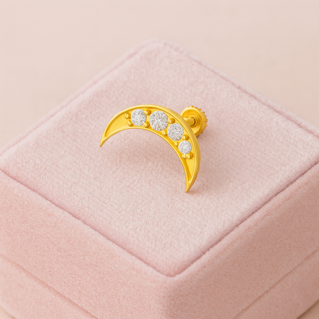 925 Sterling Silver Gold Plated Crescent Moon Nose Pin