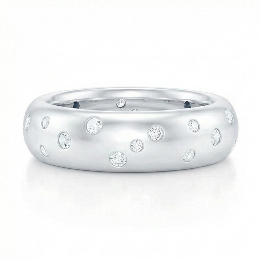 The Stardust Promise: Wide Flush Set Moissanite Band