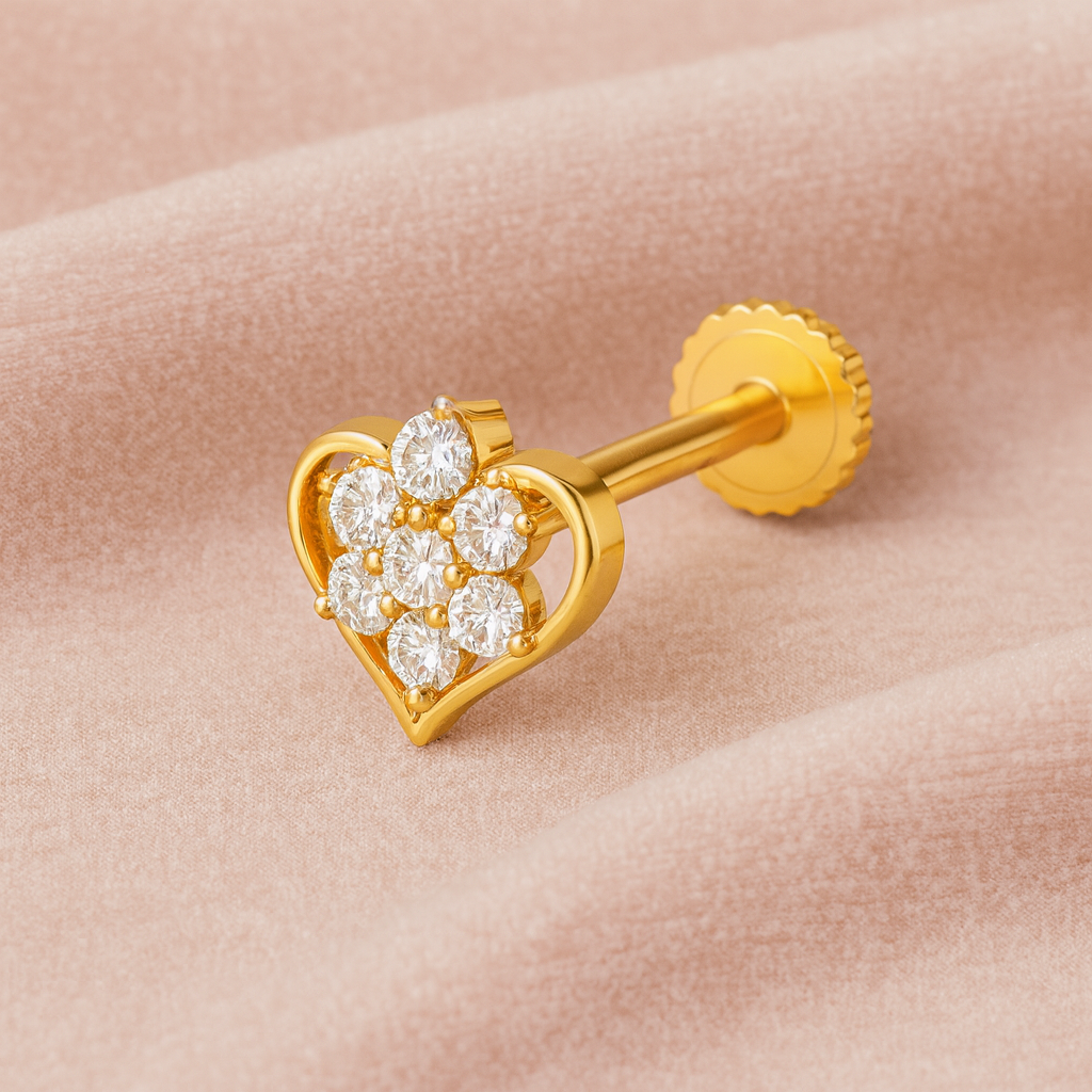 925 Sterling Silver Gold Plated Heart Floral Cluster Nose Pin