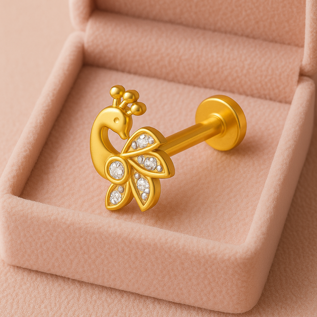 925 Sterling Silver Gold Plated Peacock Nose Pin