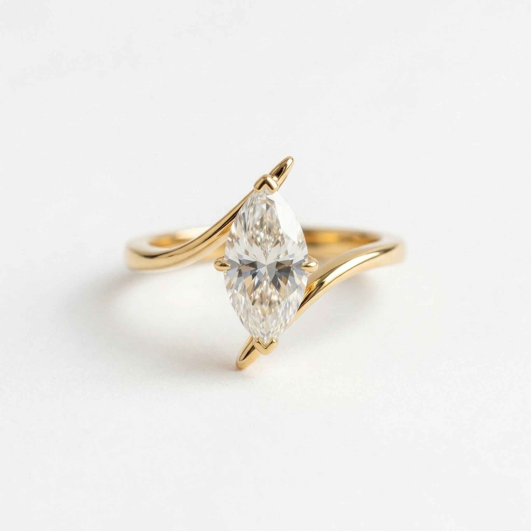 The Marquise Wave: Solitaire Moissanite Bypass Engagement Ring