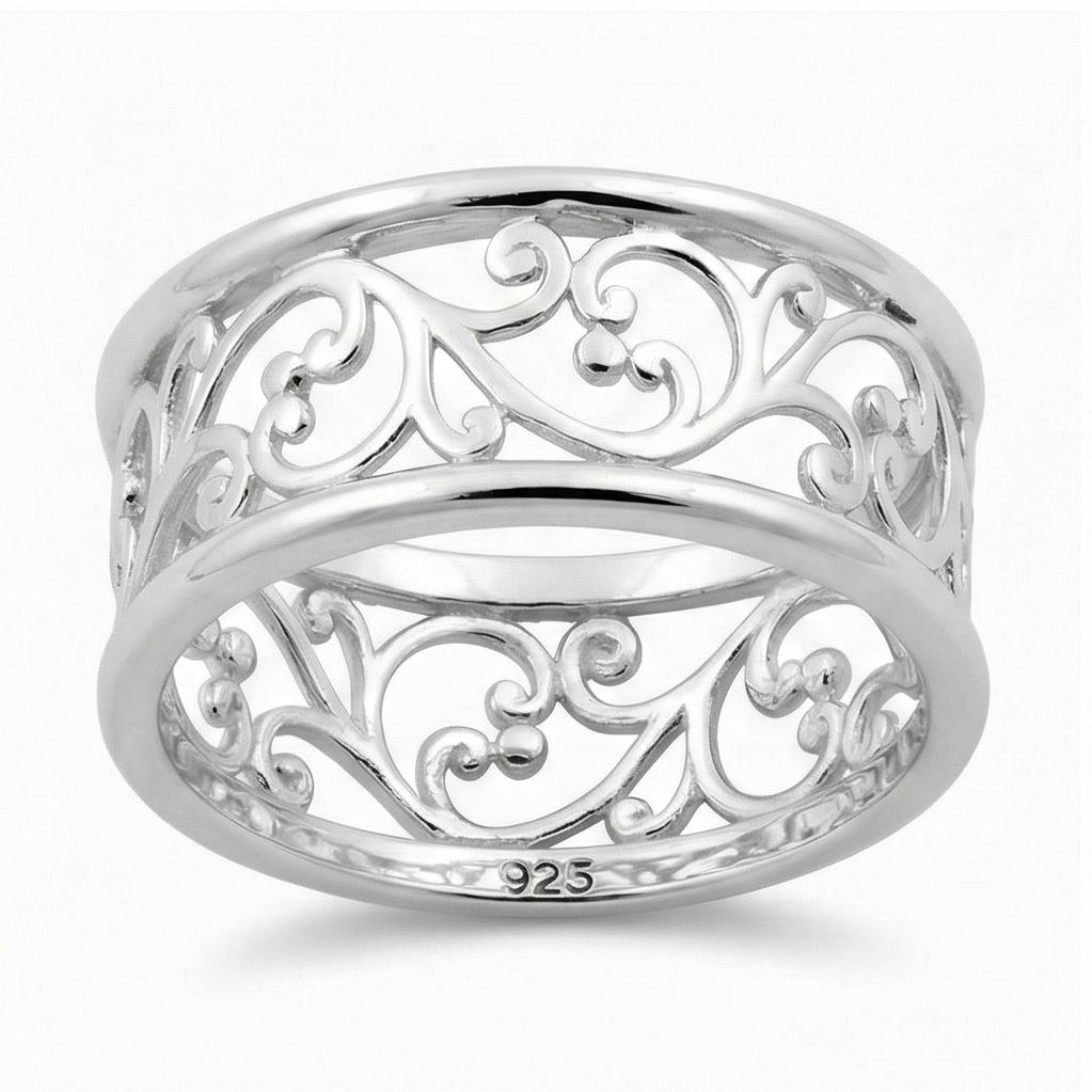 The Heirloom Scroll: Wide Silver Filigree Ring