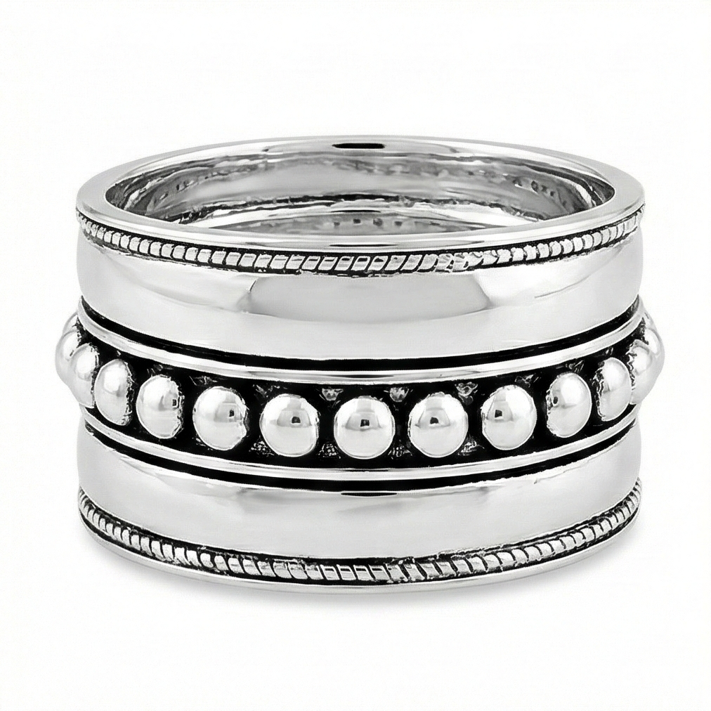 The Bali Bead: Wide Band Beaded Silver Ring
