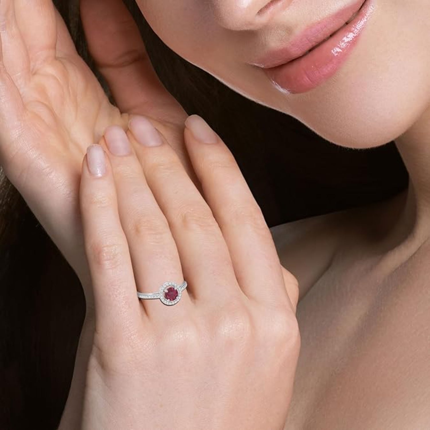 The Crimson Halo : Ruby & Moissanite Halo Ring