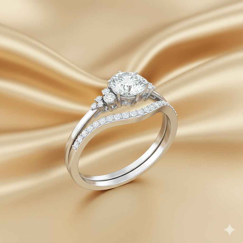 The Starlight Arch: 1.30ct Moissanite Cluster Bridal Ring Set