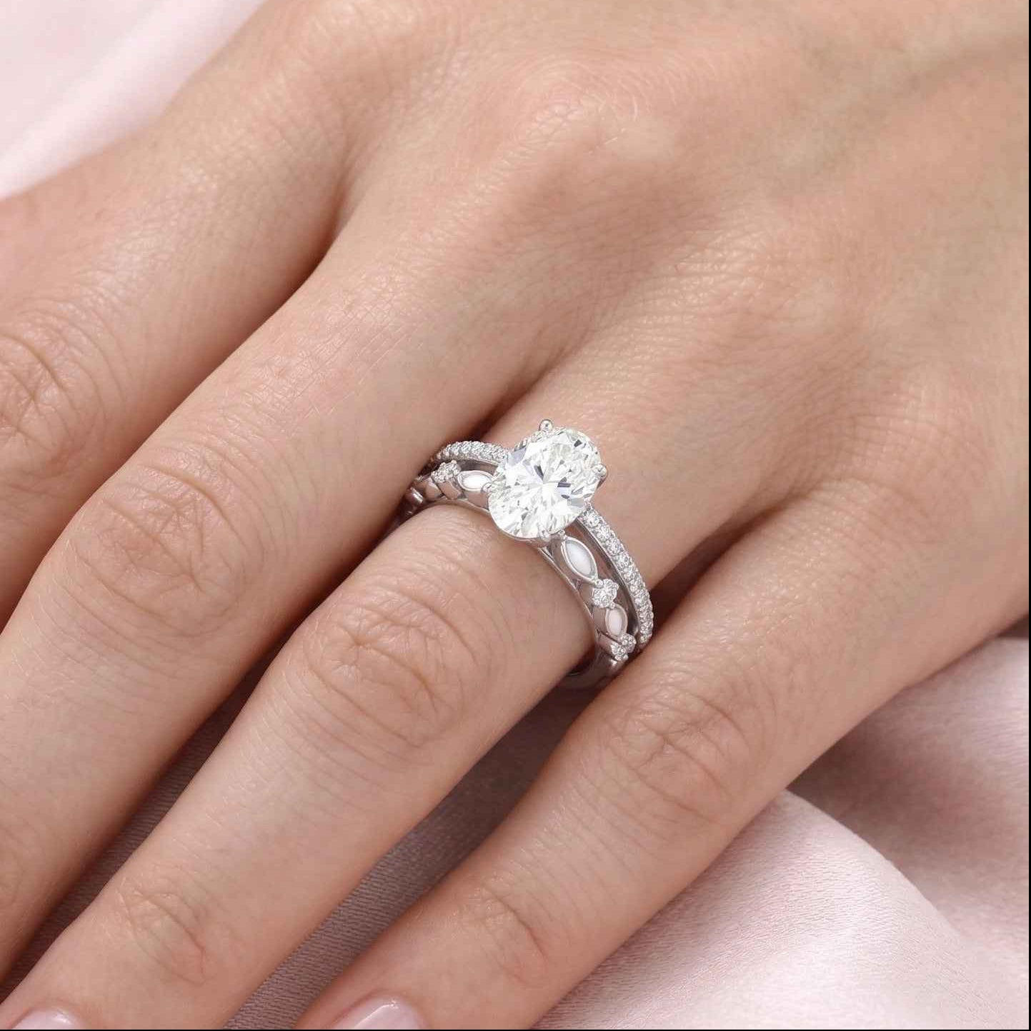 The Luminous Vine: 1.3ct Oval Moissanite Bridal Set