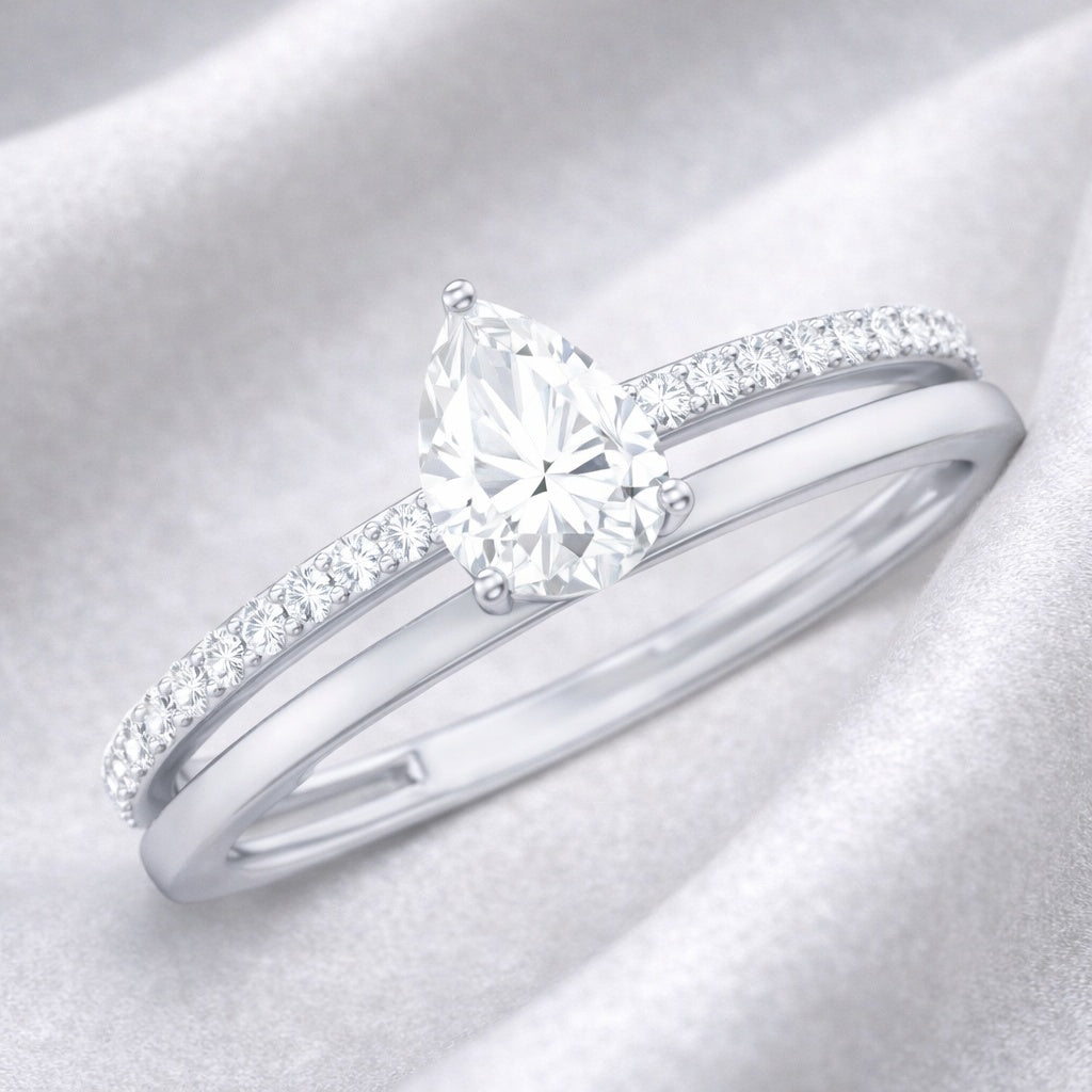 The Graceful Pear: 1.1ct Moissanite Pavé Engagement Ring